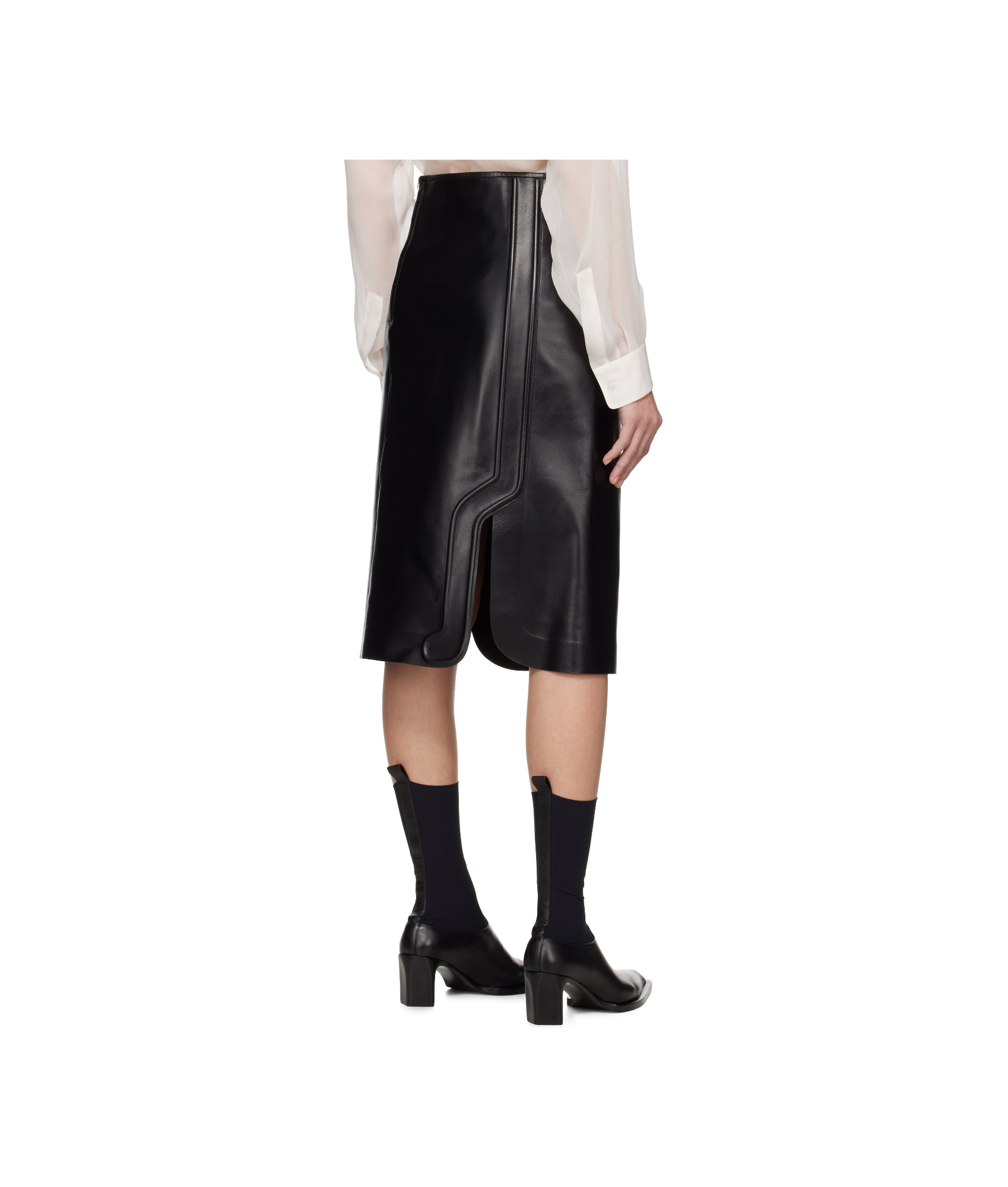 Jil Sander Black Grained Leather Midi Skirt