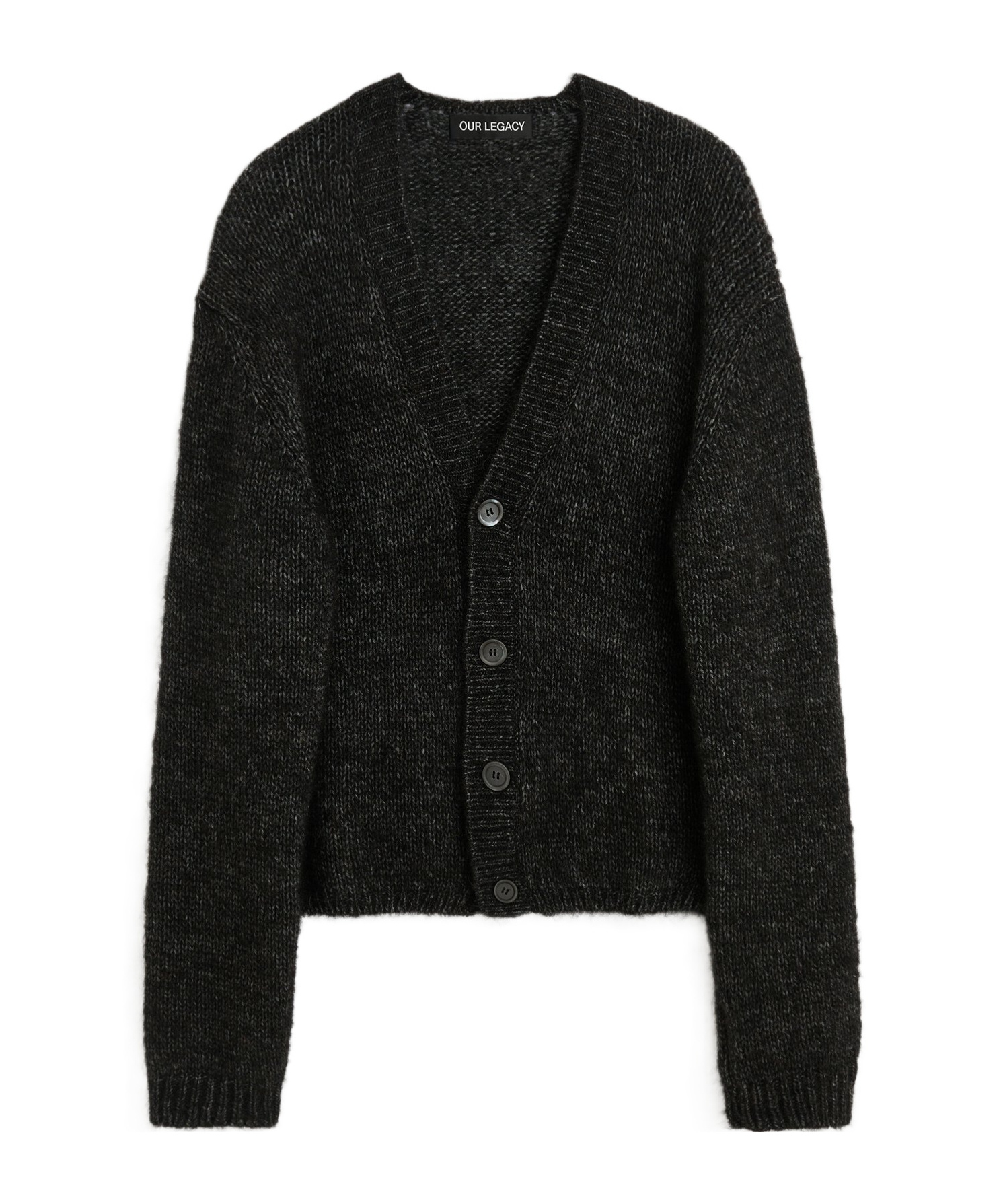 Our Legacy Textured V-neck Cardigan With Button-down Front In Black