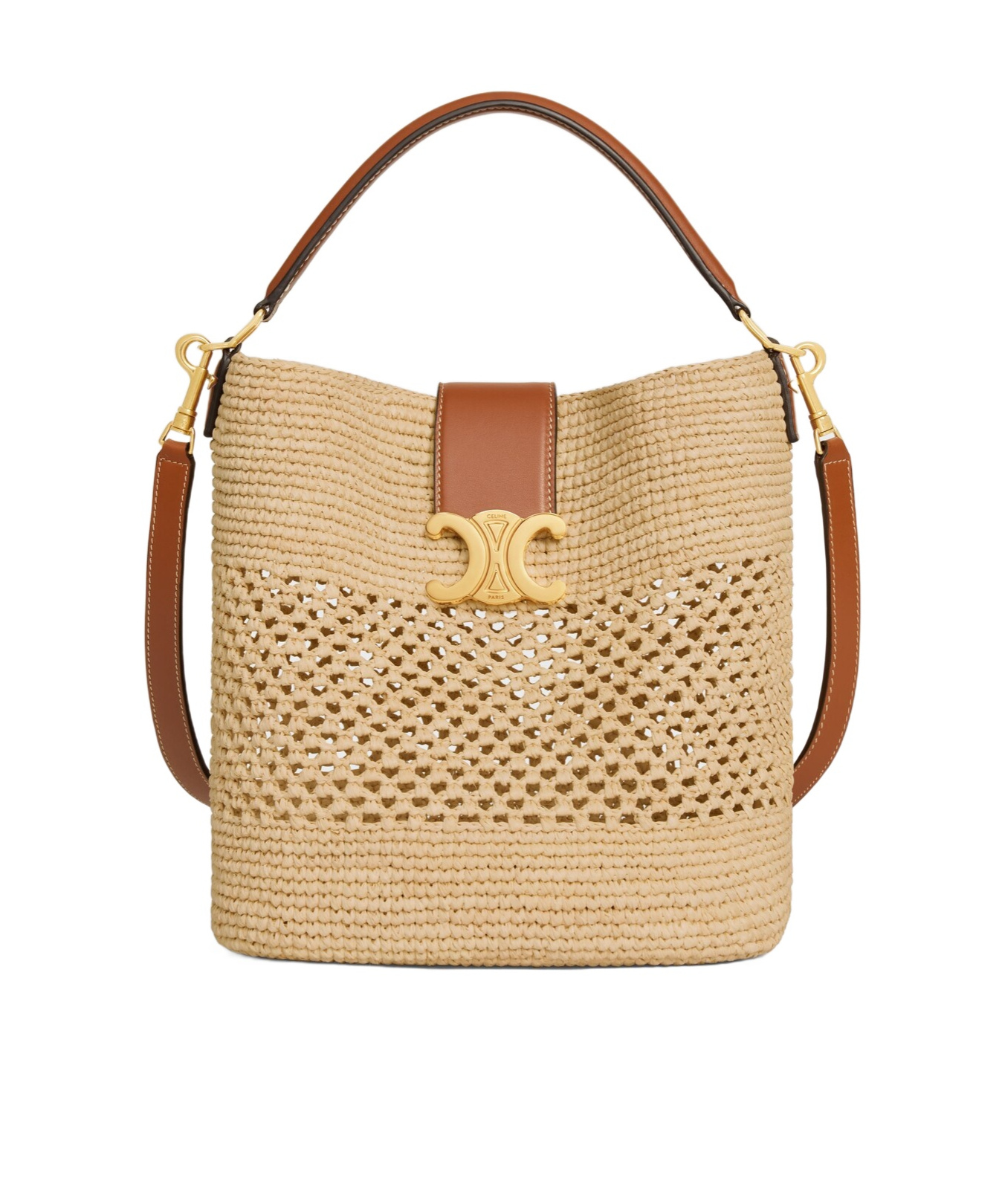 Celine Medium Louise Bucket In Raffia And Calfskin