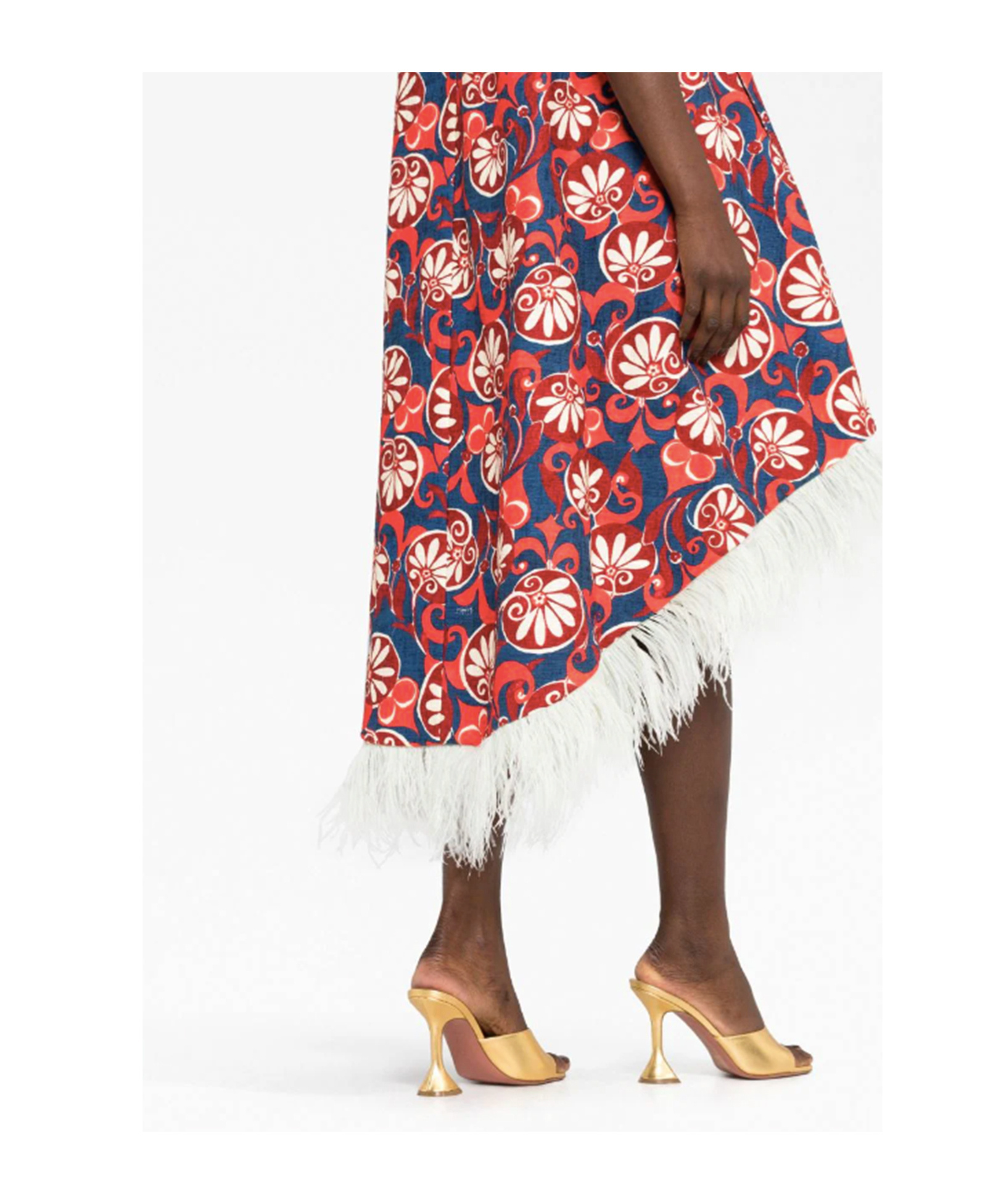 La Doublej La Scala Feather-trim Midi Dress In Blue