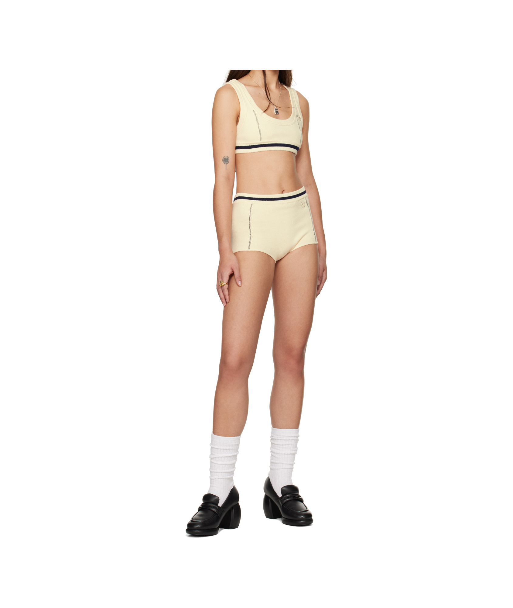 Ambush Off-white Contrast Stitch Culotte Shorts In Yellow