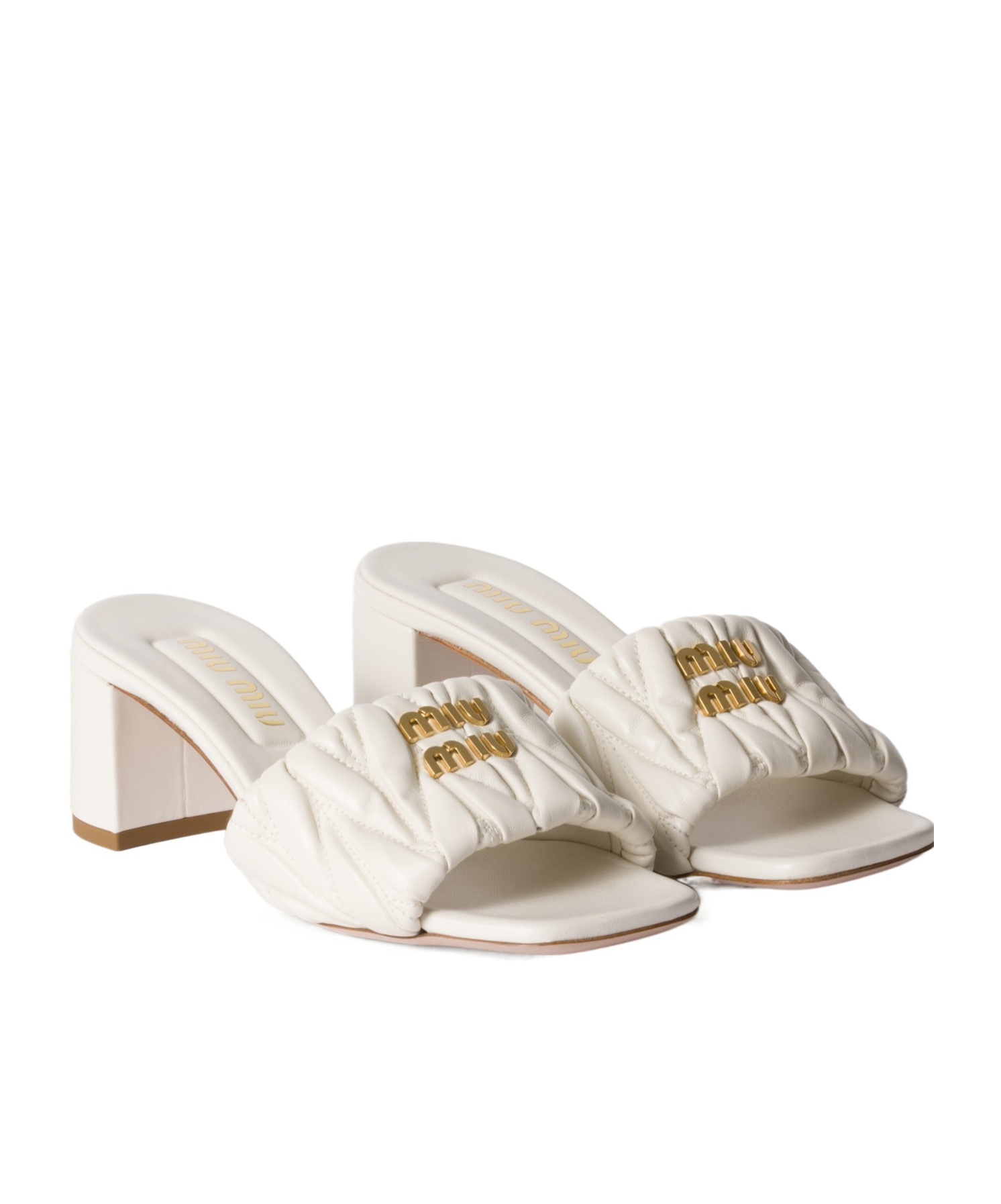 Miu Miu Beige Leather Logo Heels In White