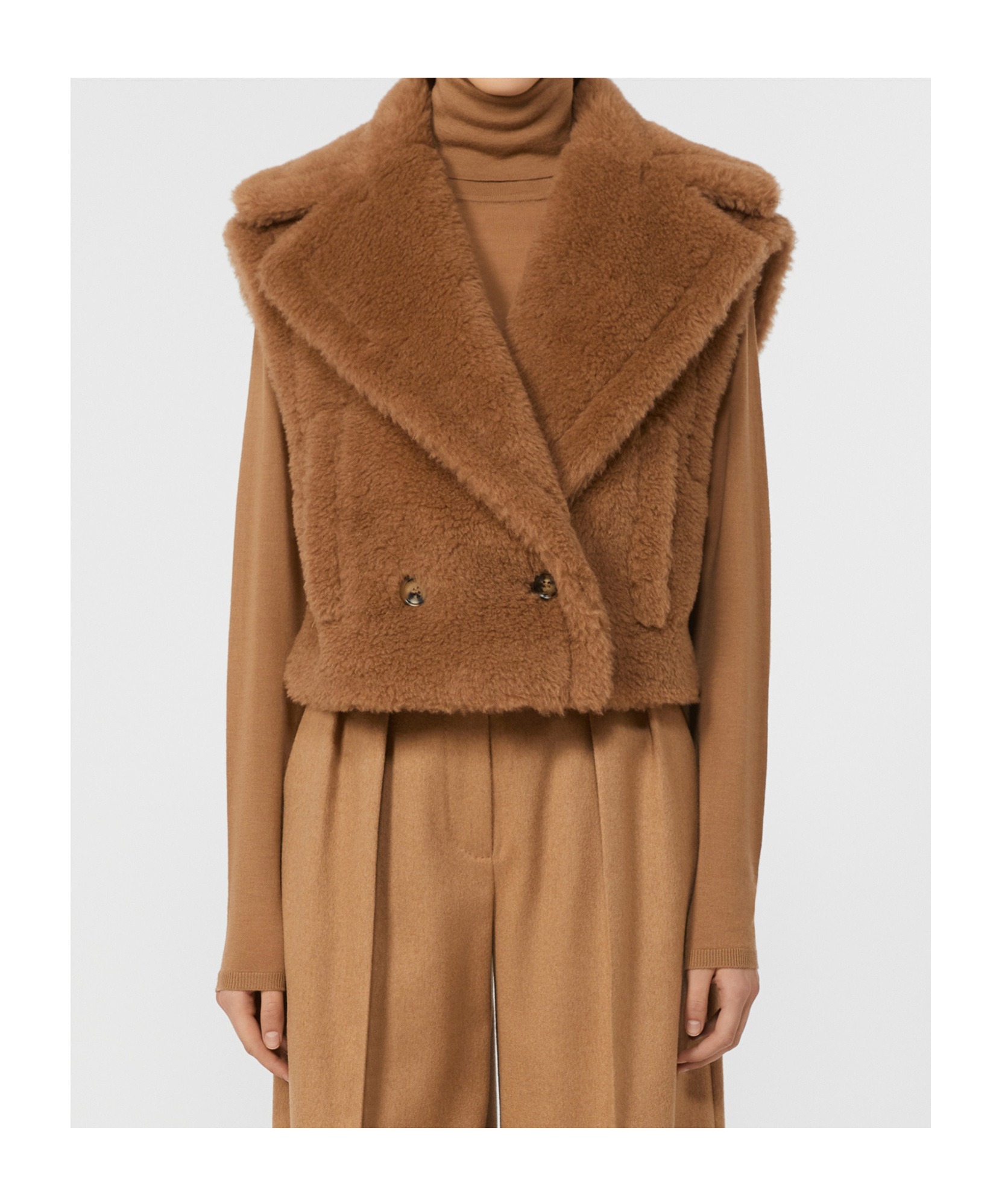 Max Mara 2-in-1 Cropped Gilet In Teddy Fabric In Brown
