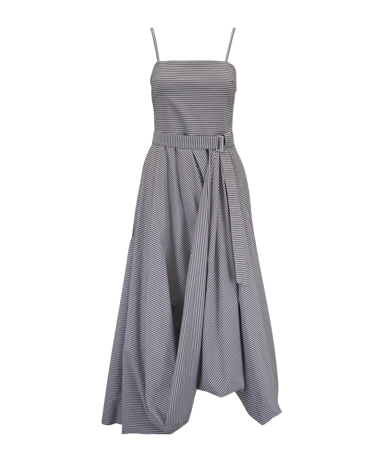 Brunello Cucinelli Striped Midi Dress In Gray