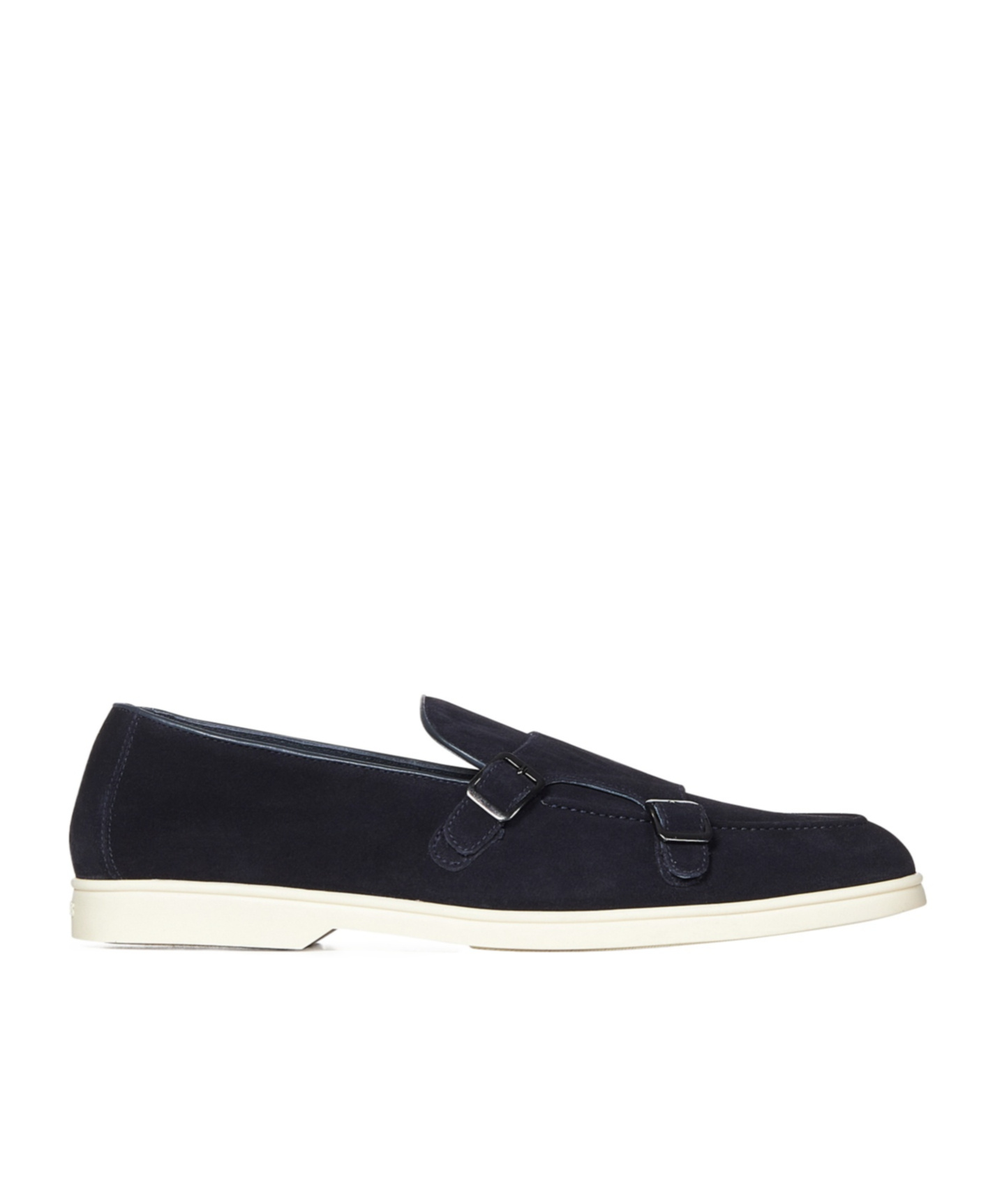 Doucal's Navy Blue Suede Double Monk Strap Loafers Wit
