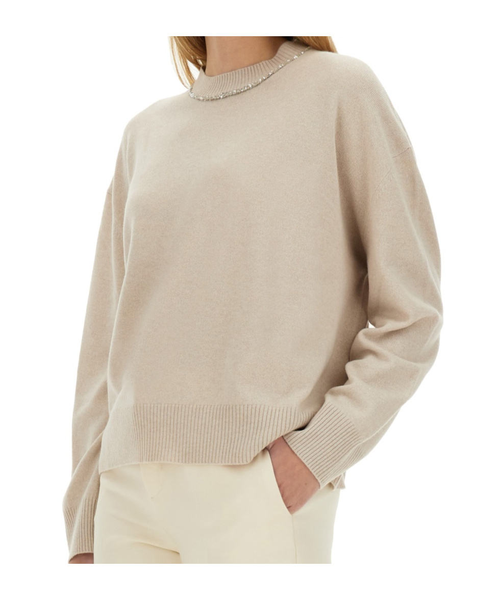 Fabiana Filippi Crew Neck Sweater With Sequin Trim Detail In Pink