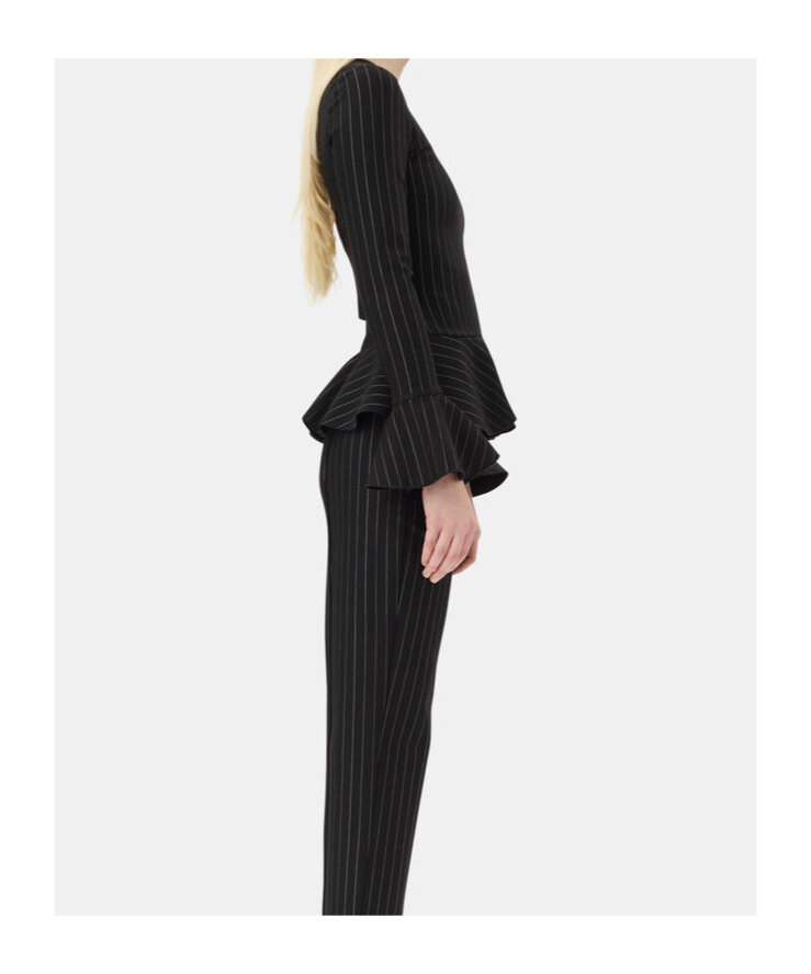 Ganni Pinstriped Peplum Blouse In Black