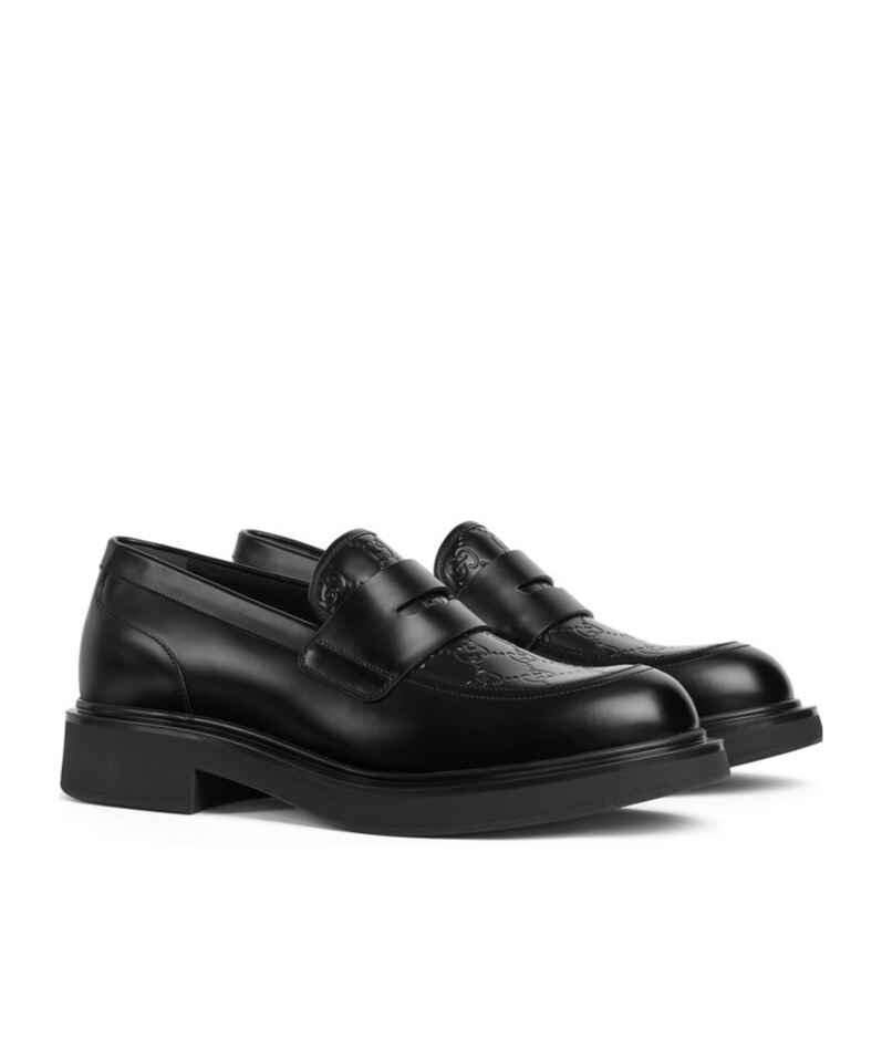 Gucci Leather Loafers With Round Toe And Rubber Sole In Black