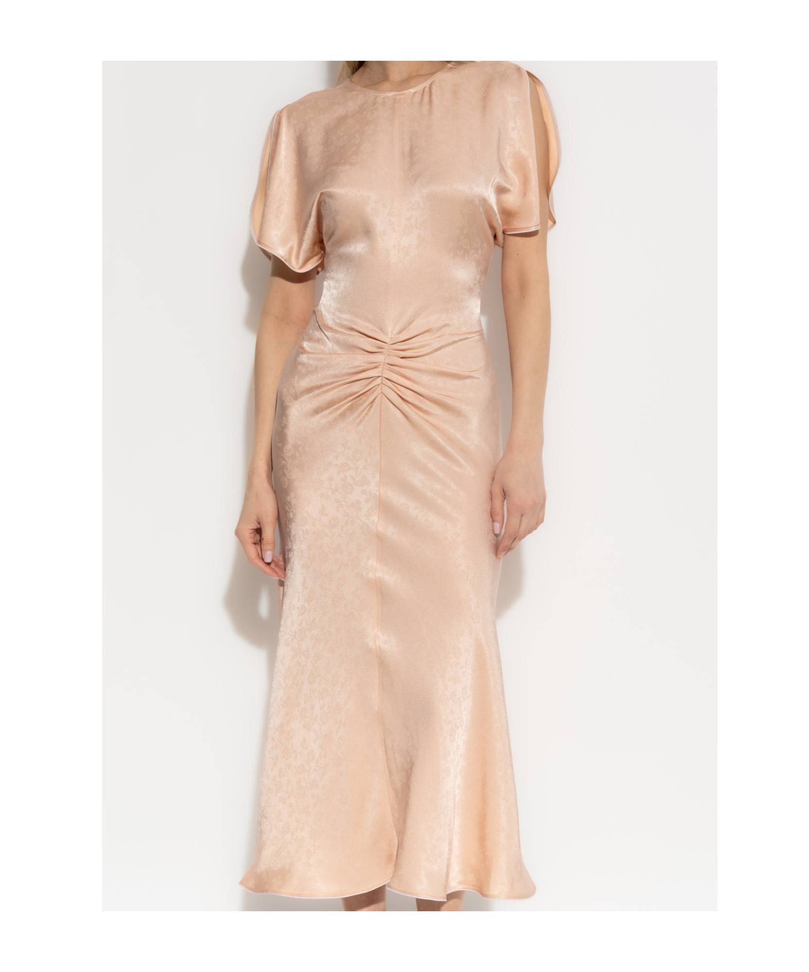 Victoria Beckham Light Pink Damask Dress With Gathering In Nude