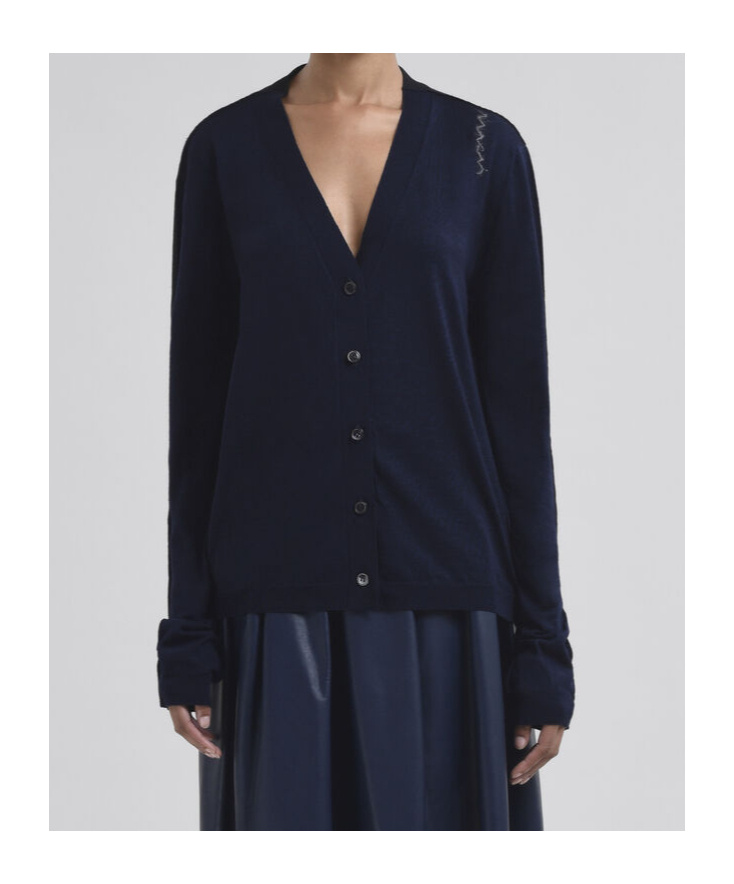 Marni Blue Silk And Wool Blend Cardigan With Contrasting Back Panel In Black