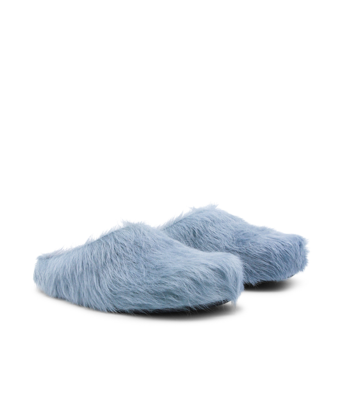 Marni Faux Fur Round Toe Slippers With Heel In Blue