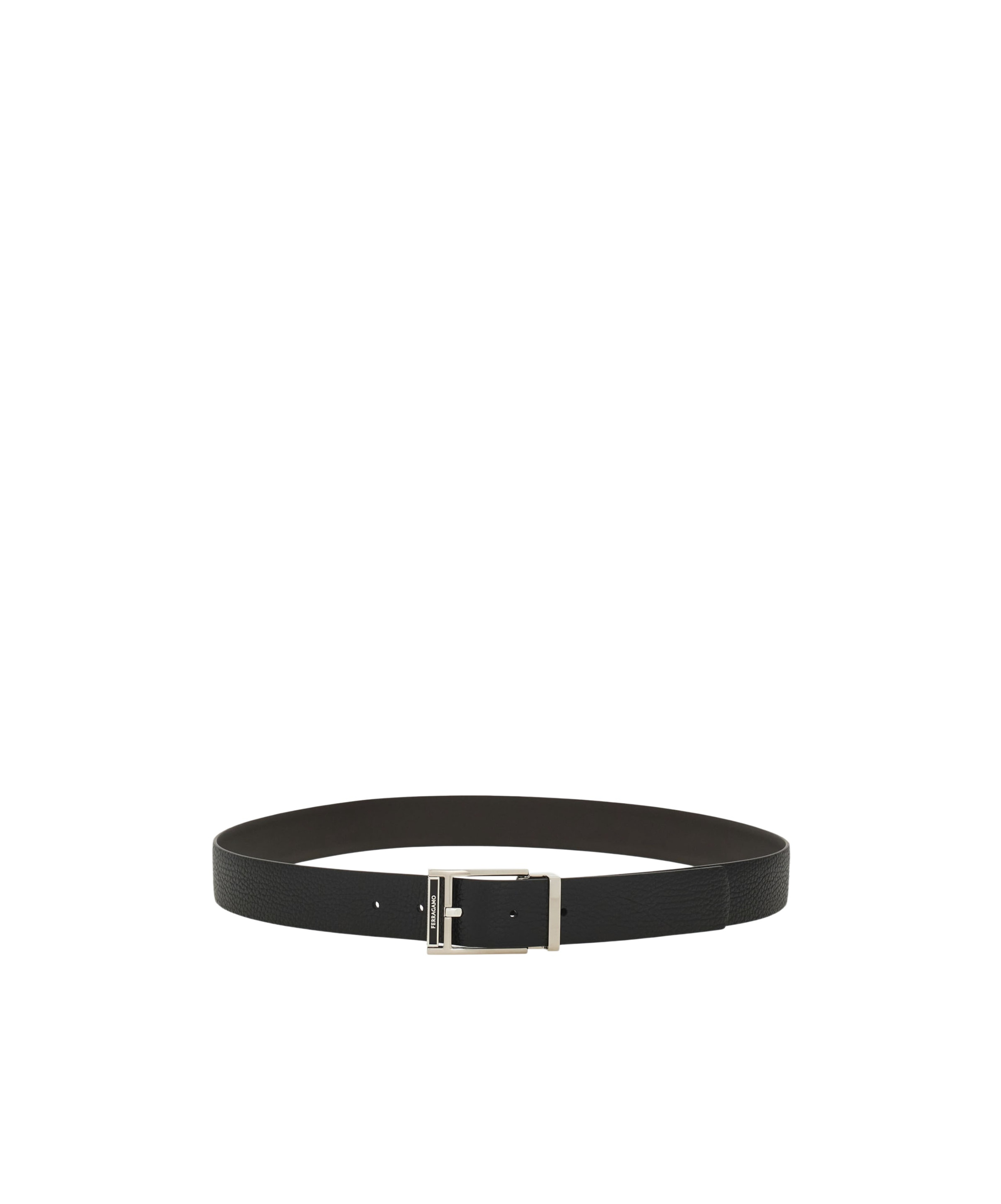 Ferragamo Square Buckle Reversible And Adjustable Grained Leather Belt In Black