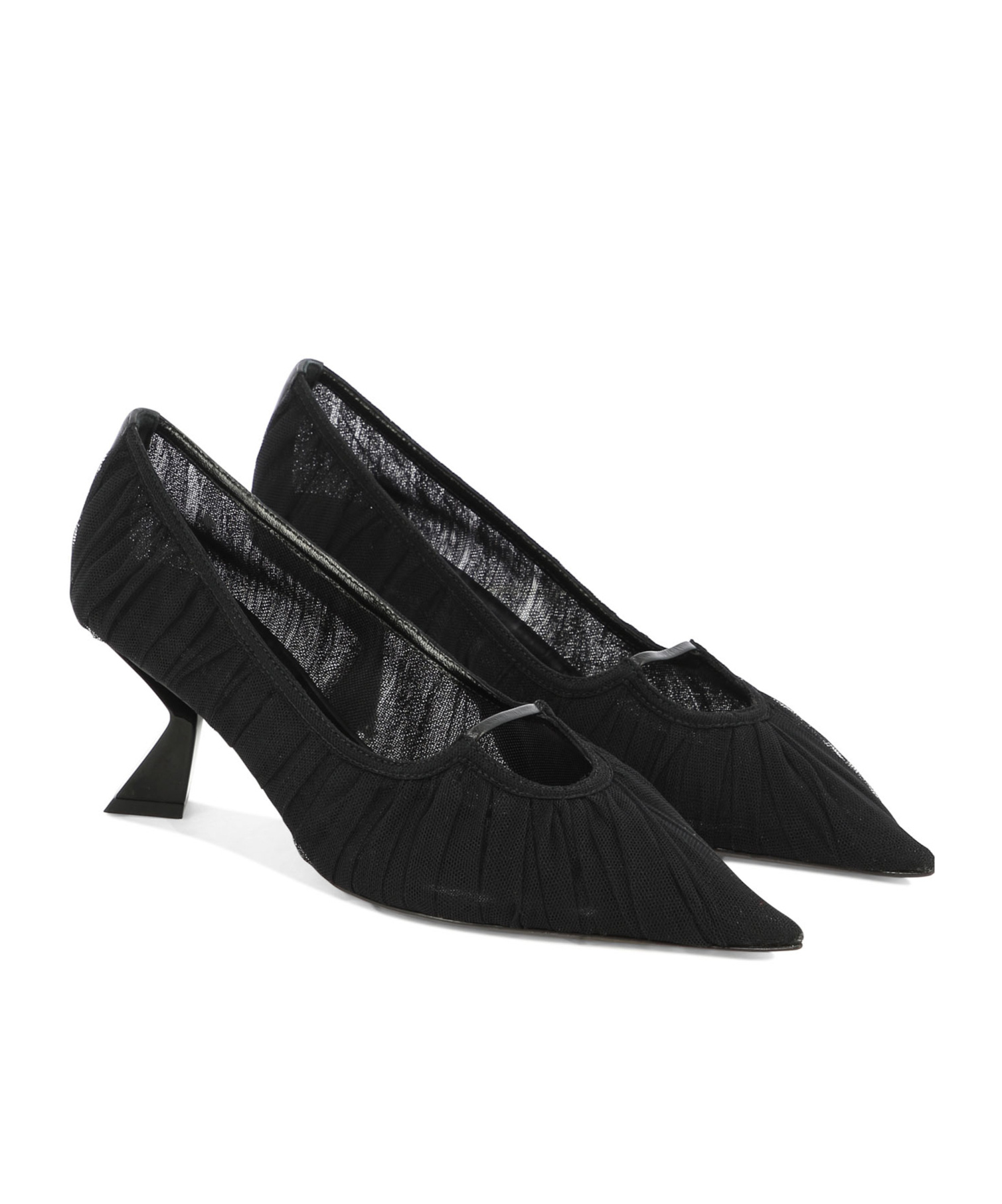 Nensi Dojaka Pointed Toe Mesh Overlay Sculptural Heel Pumps In Black