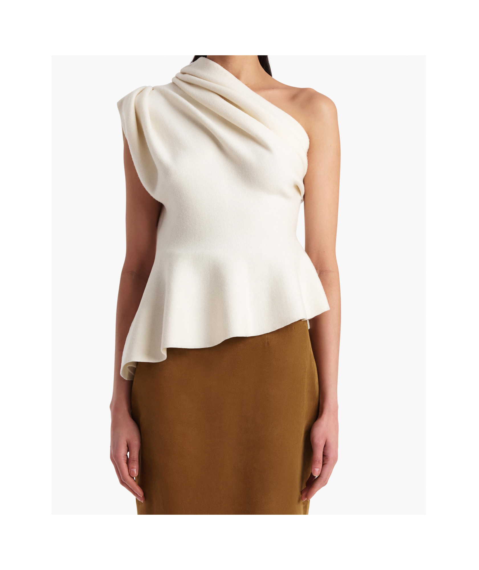 Khaite Aimee Draped One-shoulder Peplum Top In White