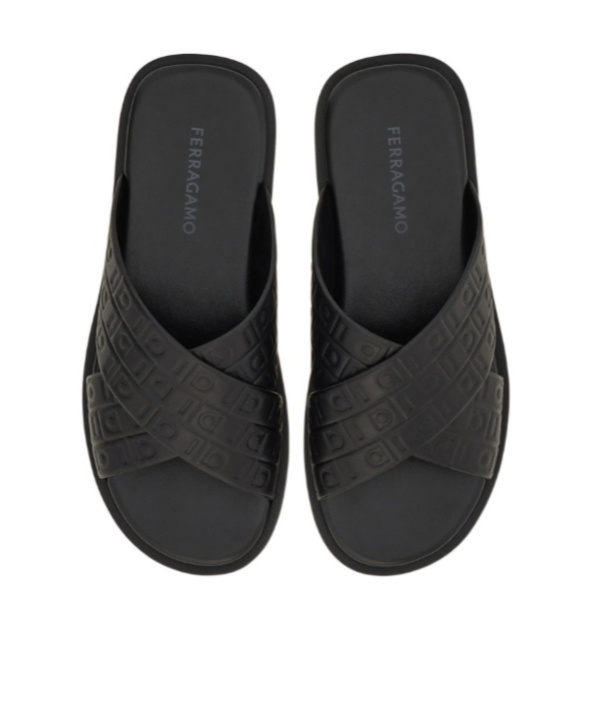 Ferragamo Black Monogram Sandals In Black