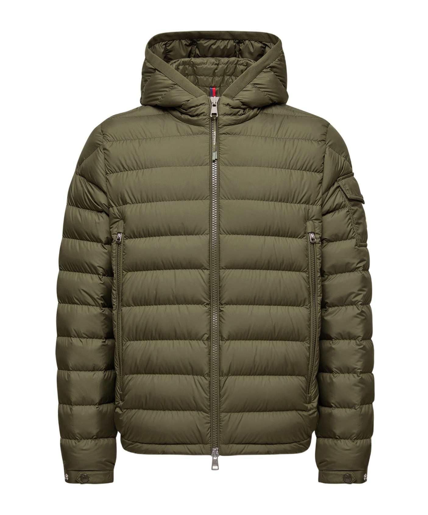 Moncler Short Down Jacket With Hood And Pockets In Green