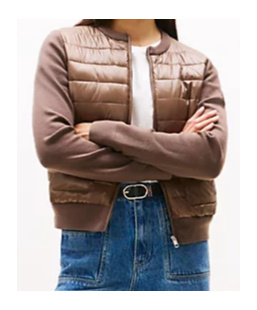 Tommy Hilfiger Knit Sleeve Ultra Light Padded Jacket In Brown
