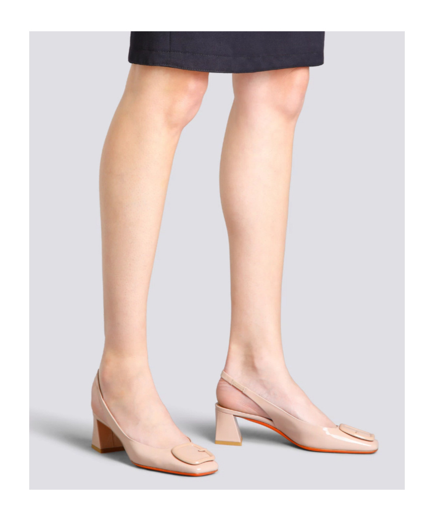 Santoni Womens Pink Patent Leather Mid-heel Slingback In Nude