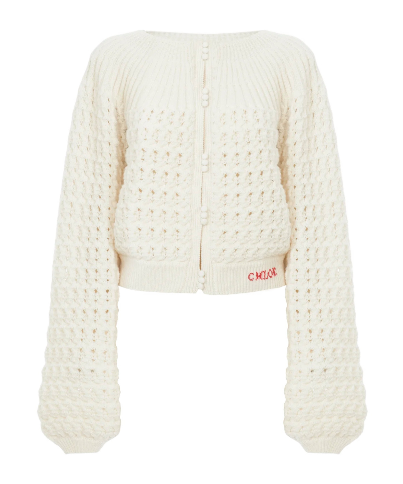 Chloé Round-neck Cardigan In A Wool  Cashmere Knit In White