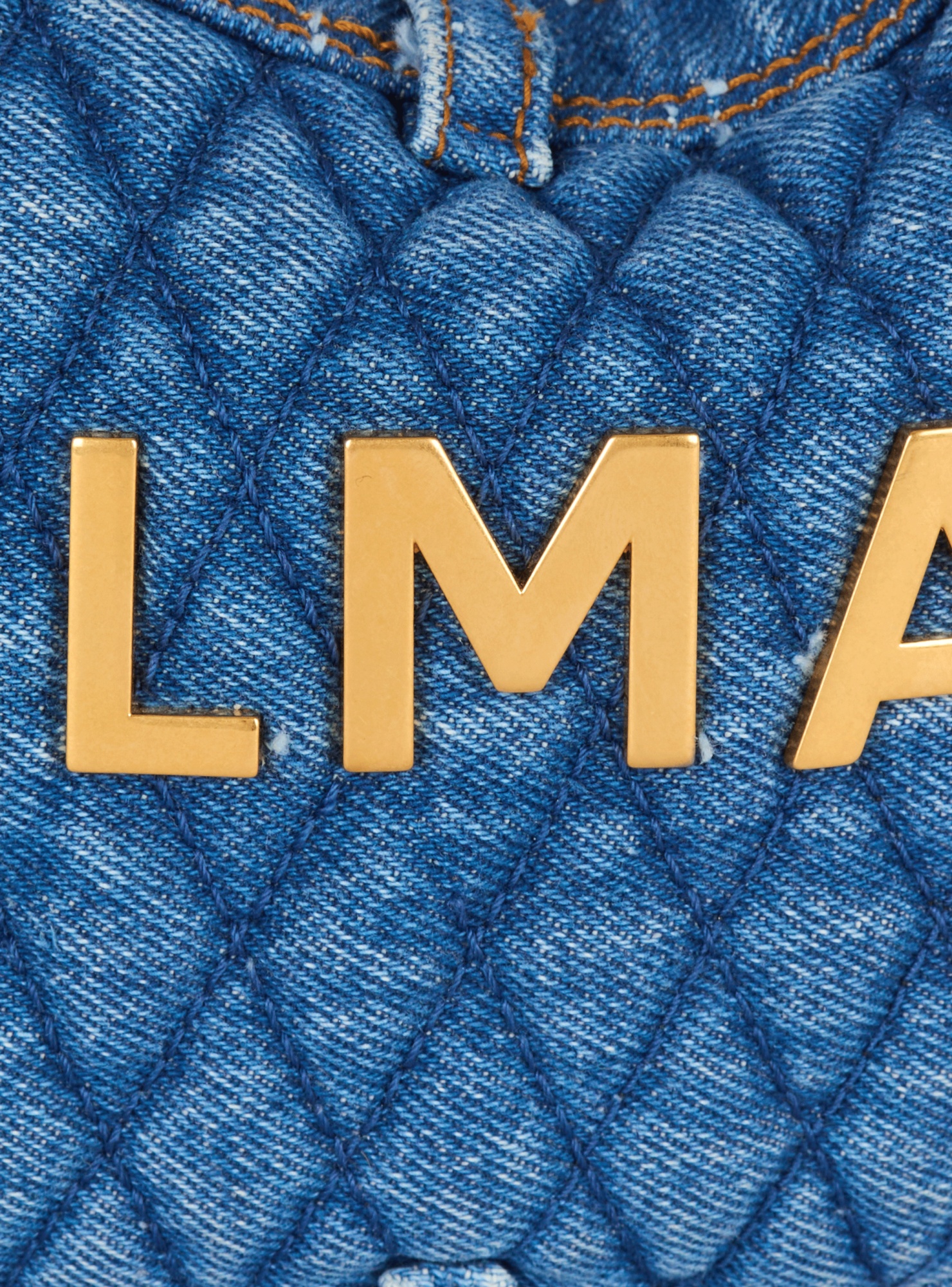 BALMAIN 1945 SOFT MOON BAG IN DIAMOND-QUILTED DENIM