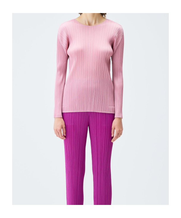 Issey Miyake Pleats Please  Crewneck Pleated Top In Pink