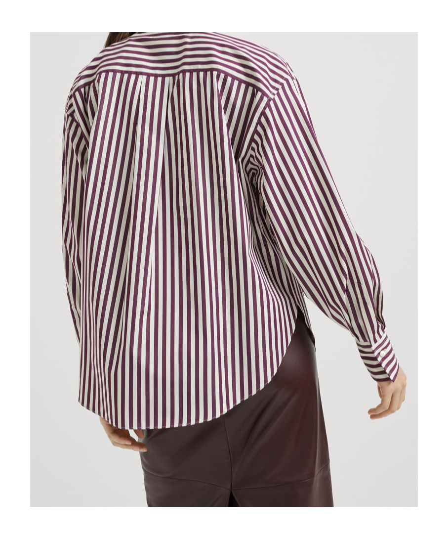 Brunello Cucinelli Bead-embellished Striped Cotton-sateen Shirt In Multi