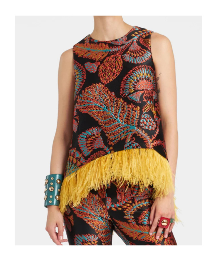 La Doublej La Scala Feather-trim Blouse In Multi