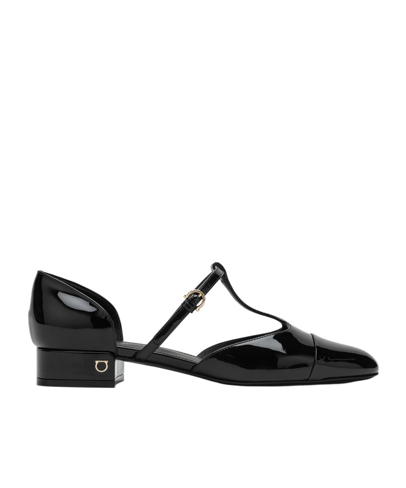 Ferragamo Linette Leather T-strap Ballerina Flats In Black