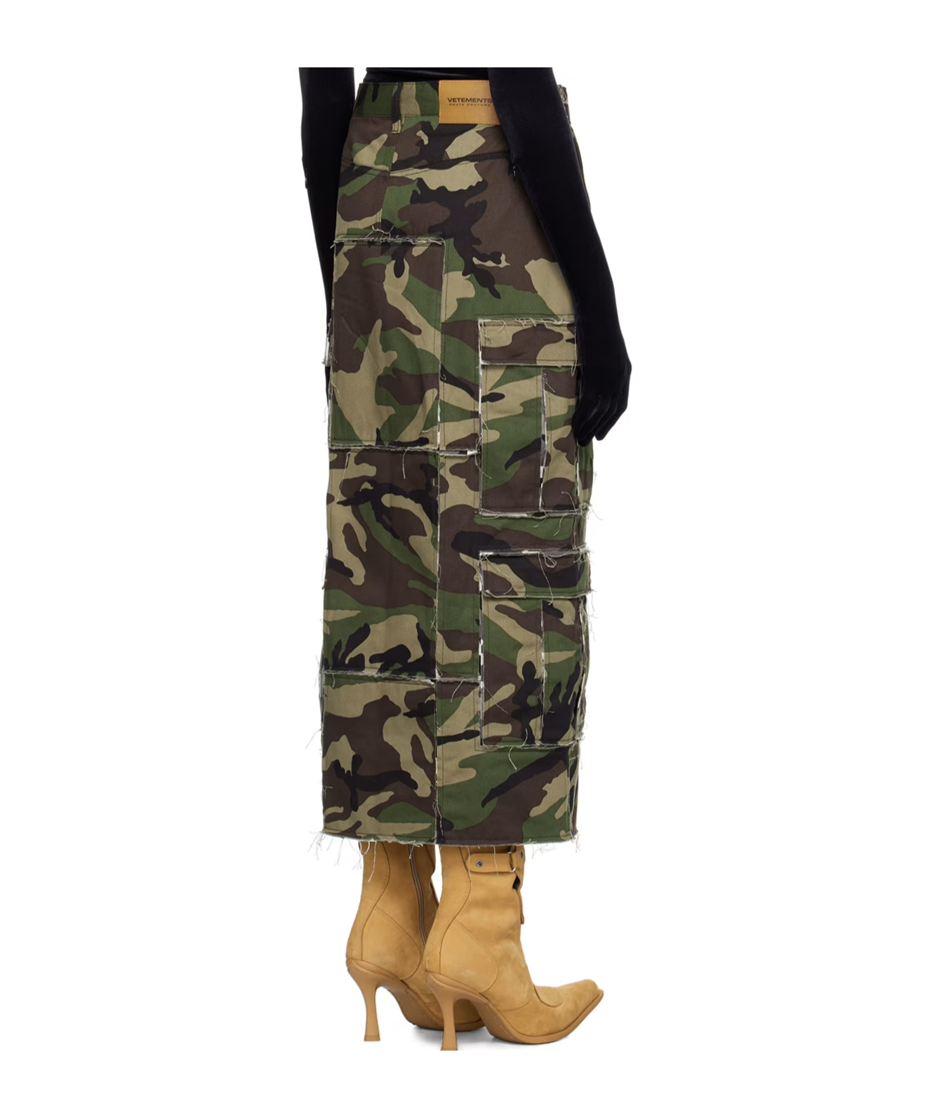 Vetements Khaki Patched Camo Cargo Maxi Skirt In Black