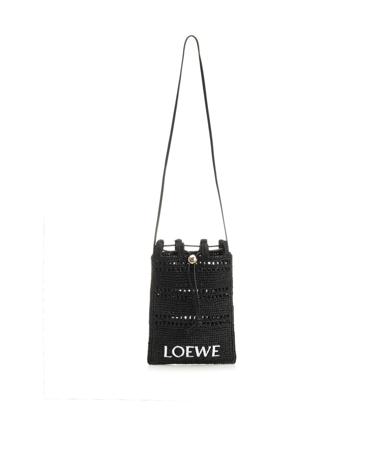 Loewe Drawstring Pocket Crossbody Bag In Raffia In Black