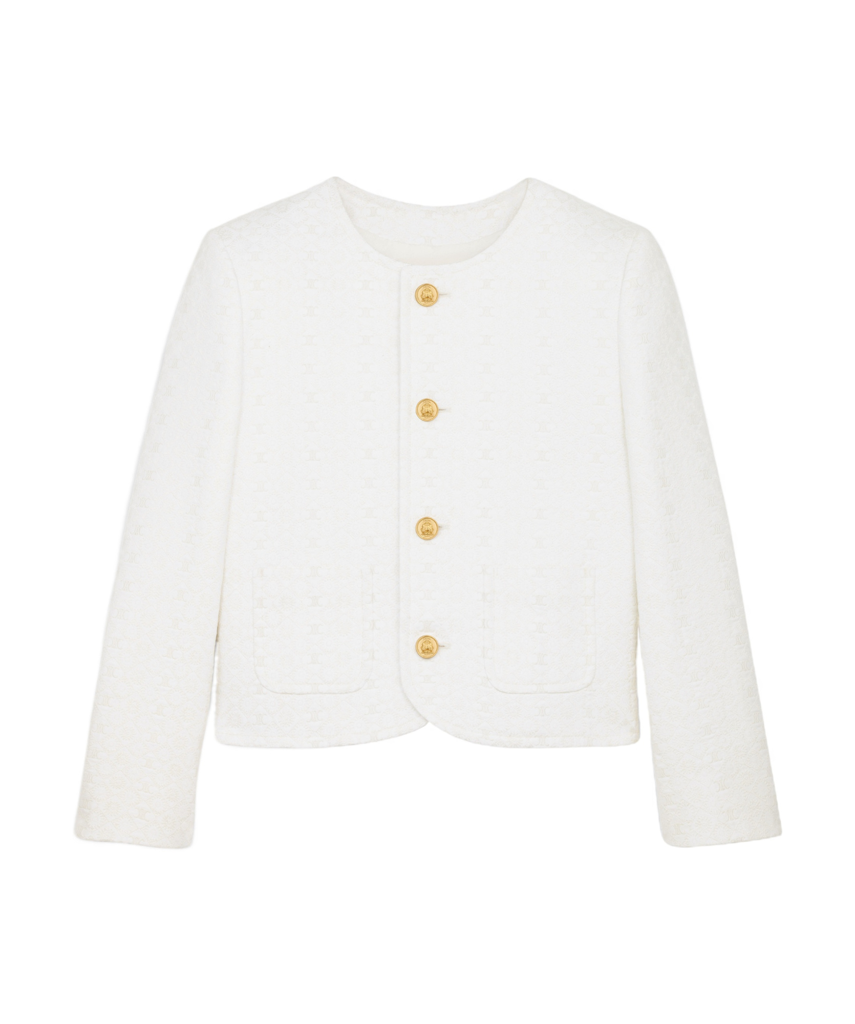 Celine Long-sleeved Leather Jacket In White/ivory