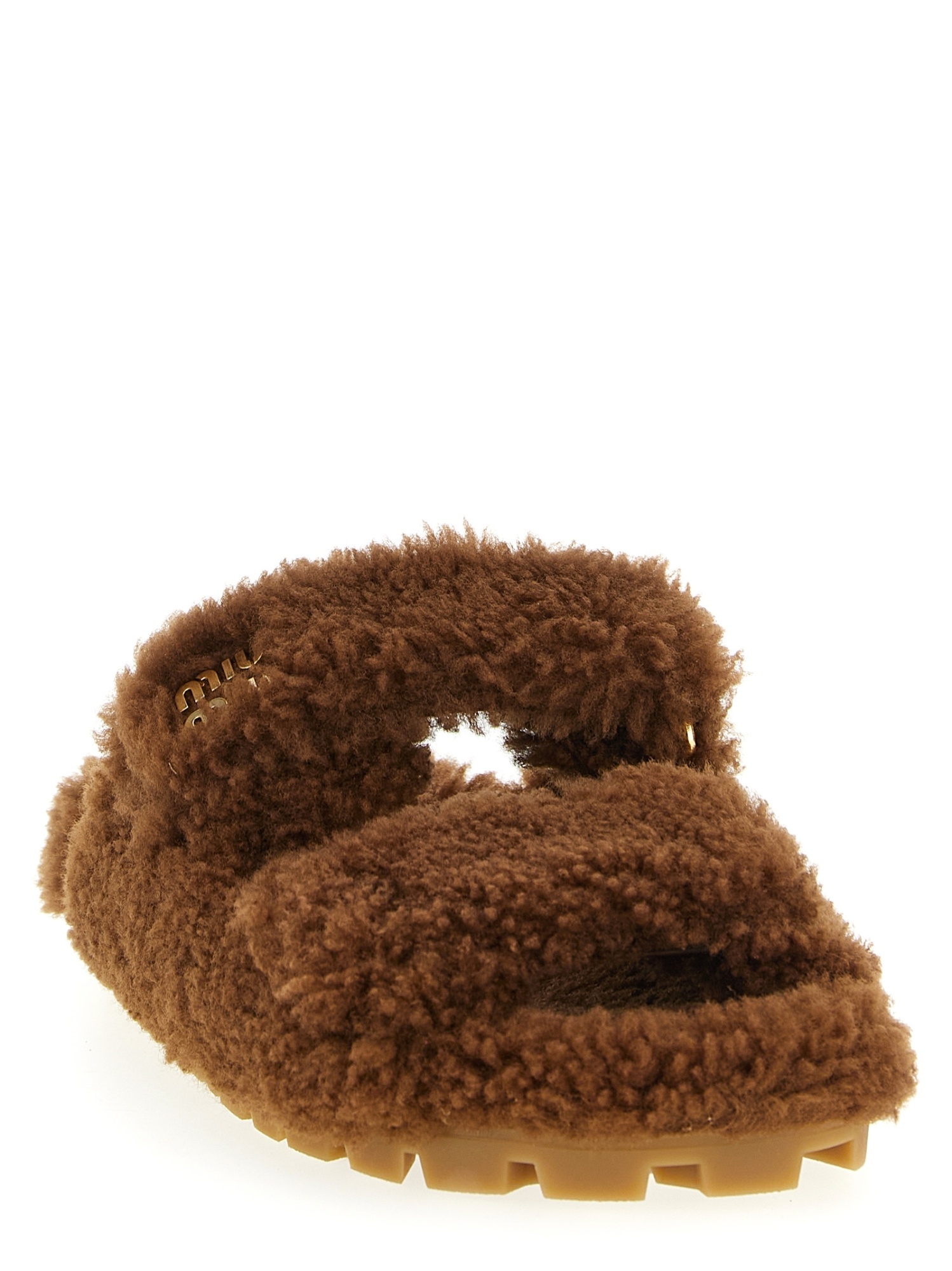 Miu Miu Shearling Sandals In Brown
