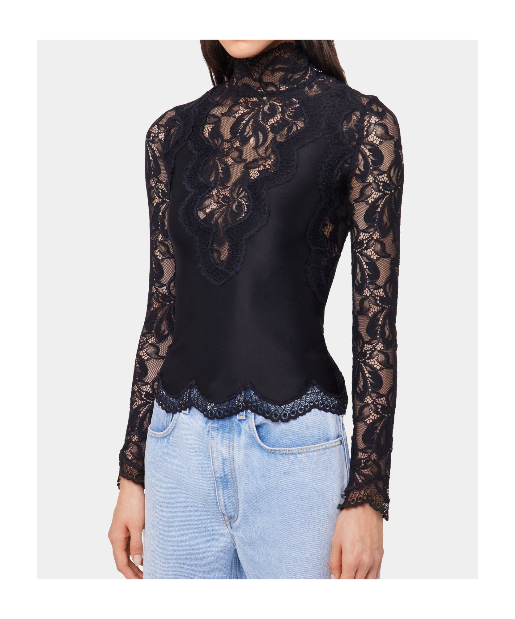 Shop Rabanne Long-sleeve Lace Top In Black