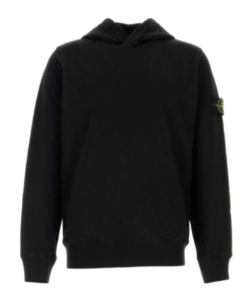 Stone Island Organic Cotton Fleece Hoodie In Black