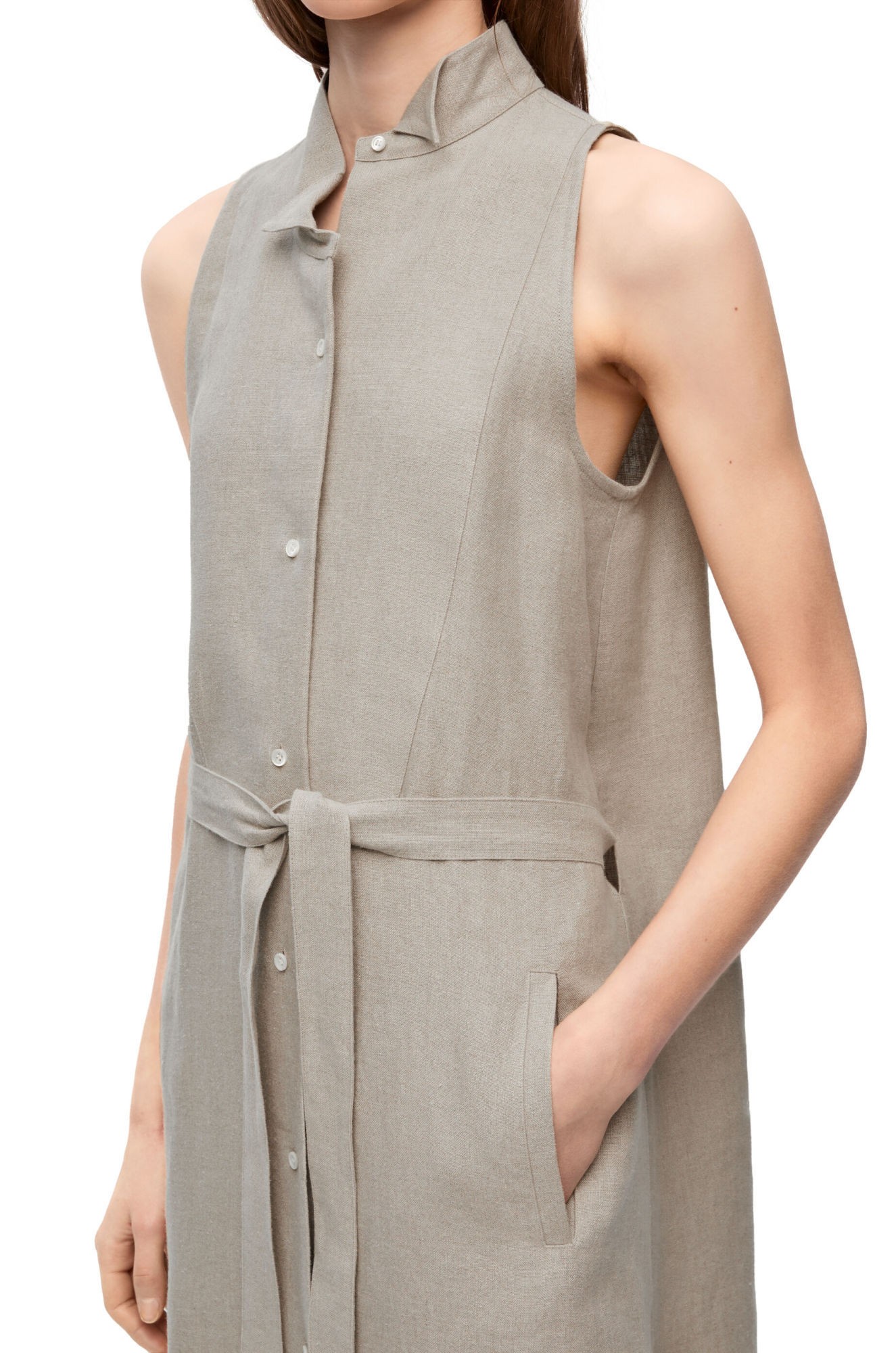 Loewe Asymmetric Shirt Dress In Linen In Brown