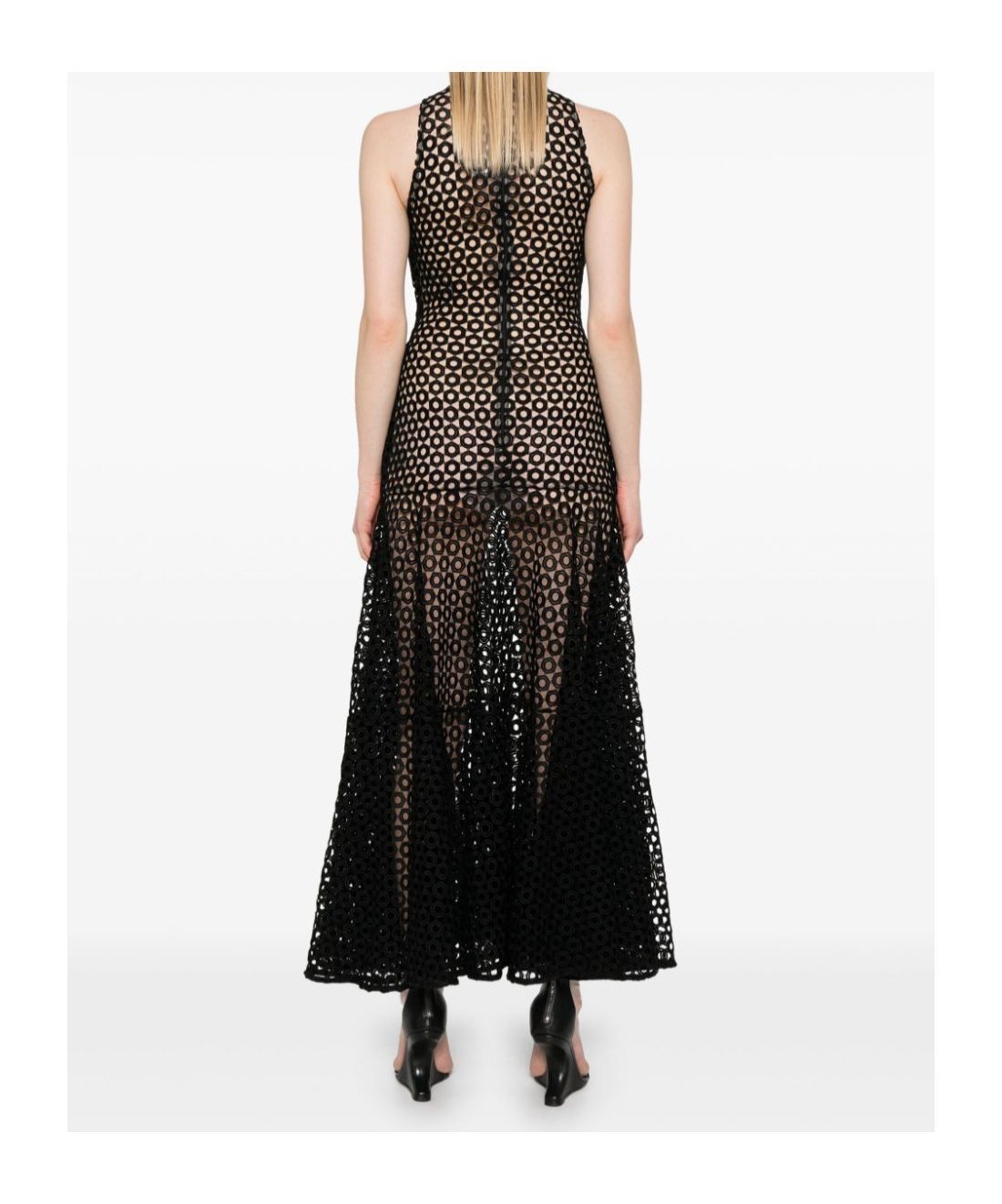 David Koma Flared-hem Macramé Maxi Dress In Black