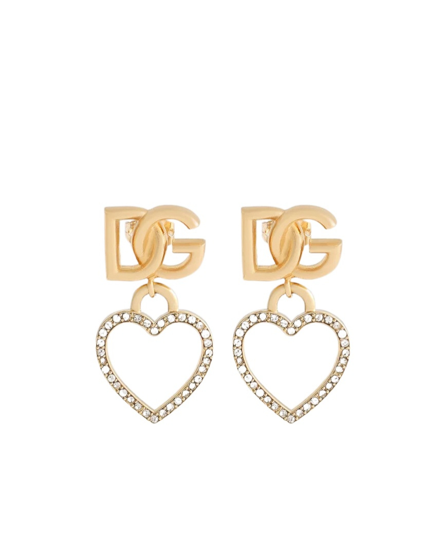Dolce & Gabbana Dg Logo And Heart Stud Earrings In Gold