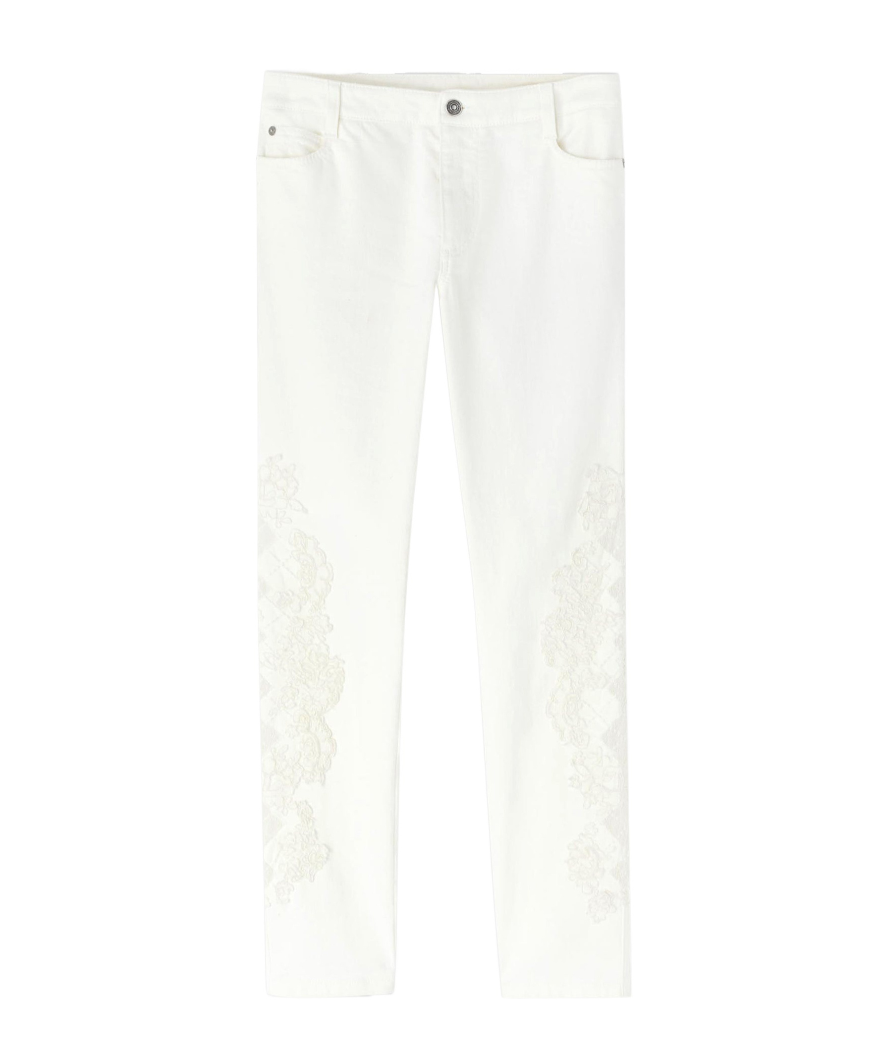 Ermanno Scervino Five-pocket Denim Jeans With Rebrode Lace In White