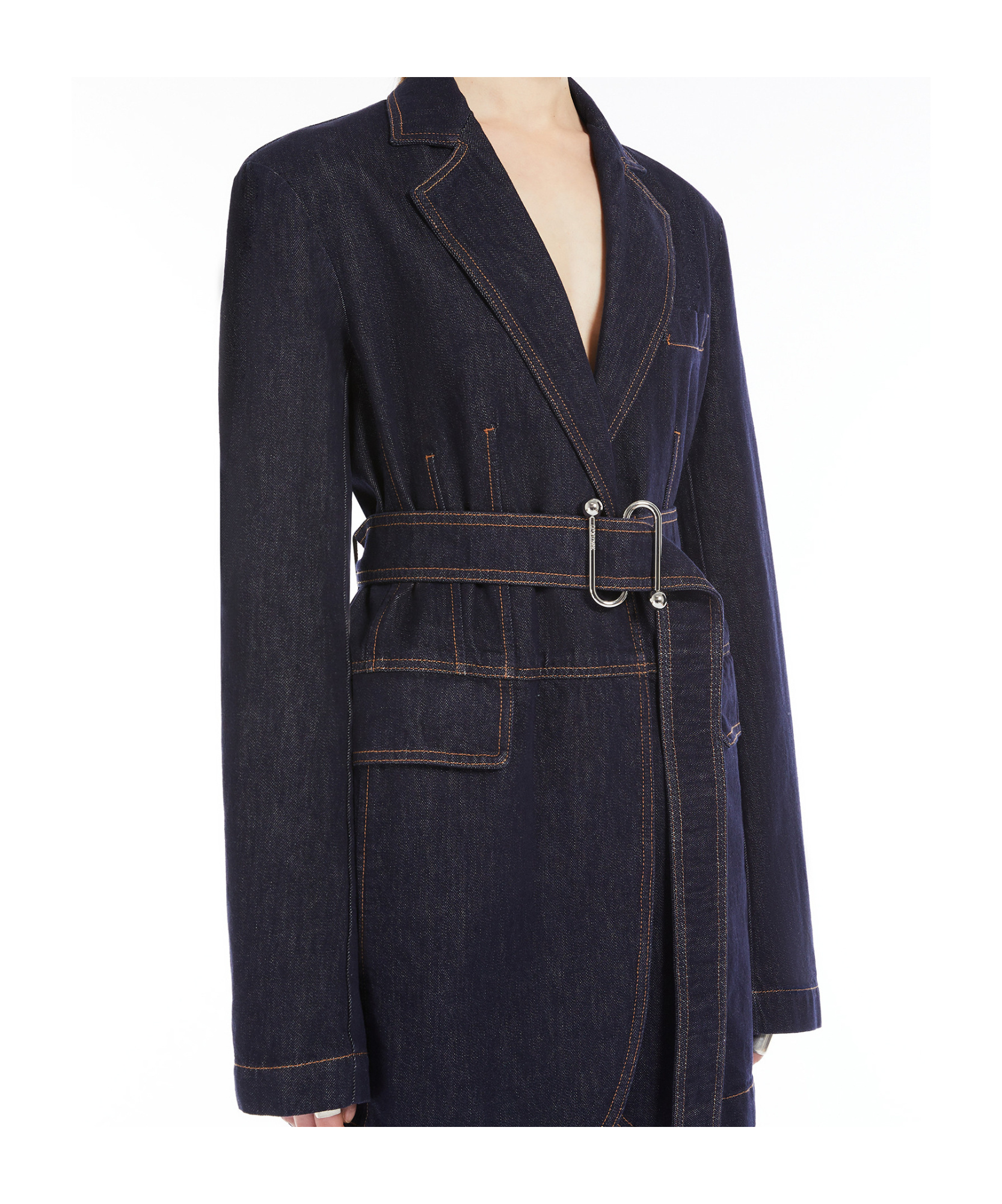Sportmax Waist Belted Longline Jacket With Notched Lapels In Black