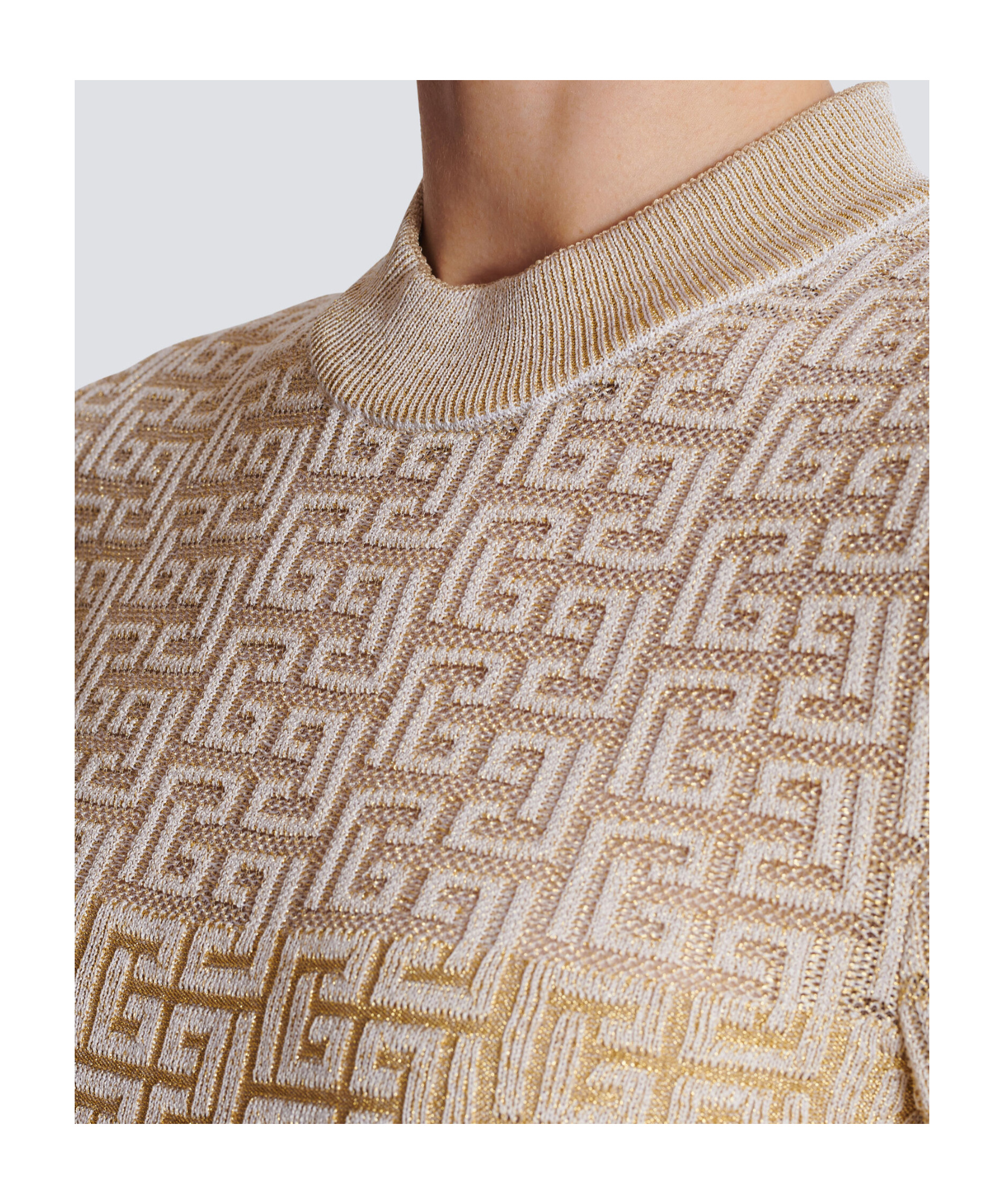 Balmain Labyrinth Monogram Long-sleeved Dress In Nude