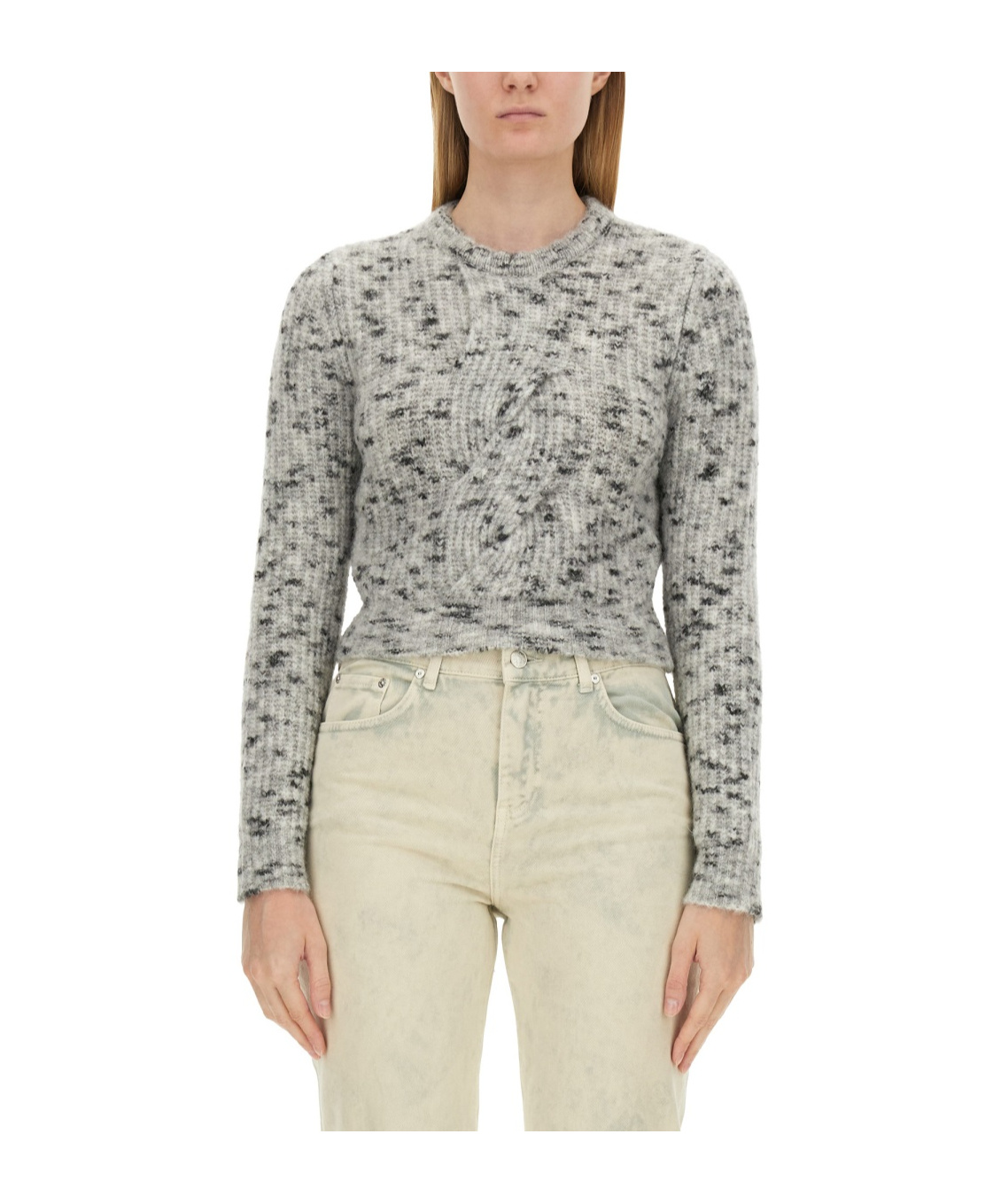 Moschino Textured Knit Cropped Sweater In Nude