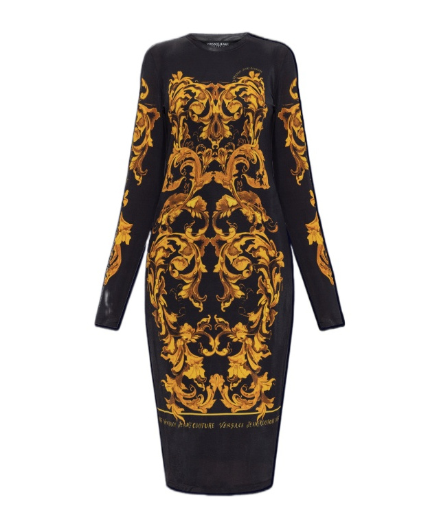 Versace Jeans Baroque-print Long-sleeve Dress In Black