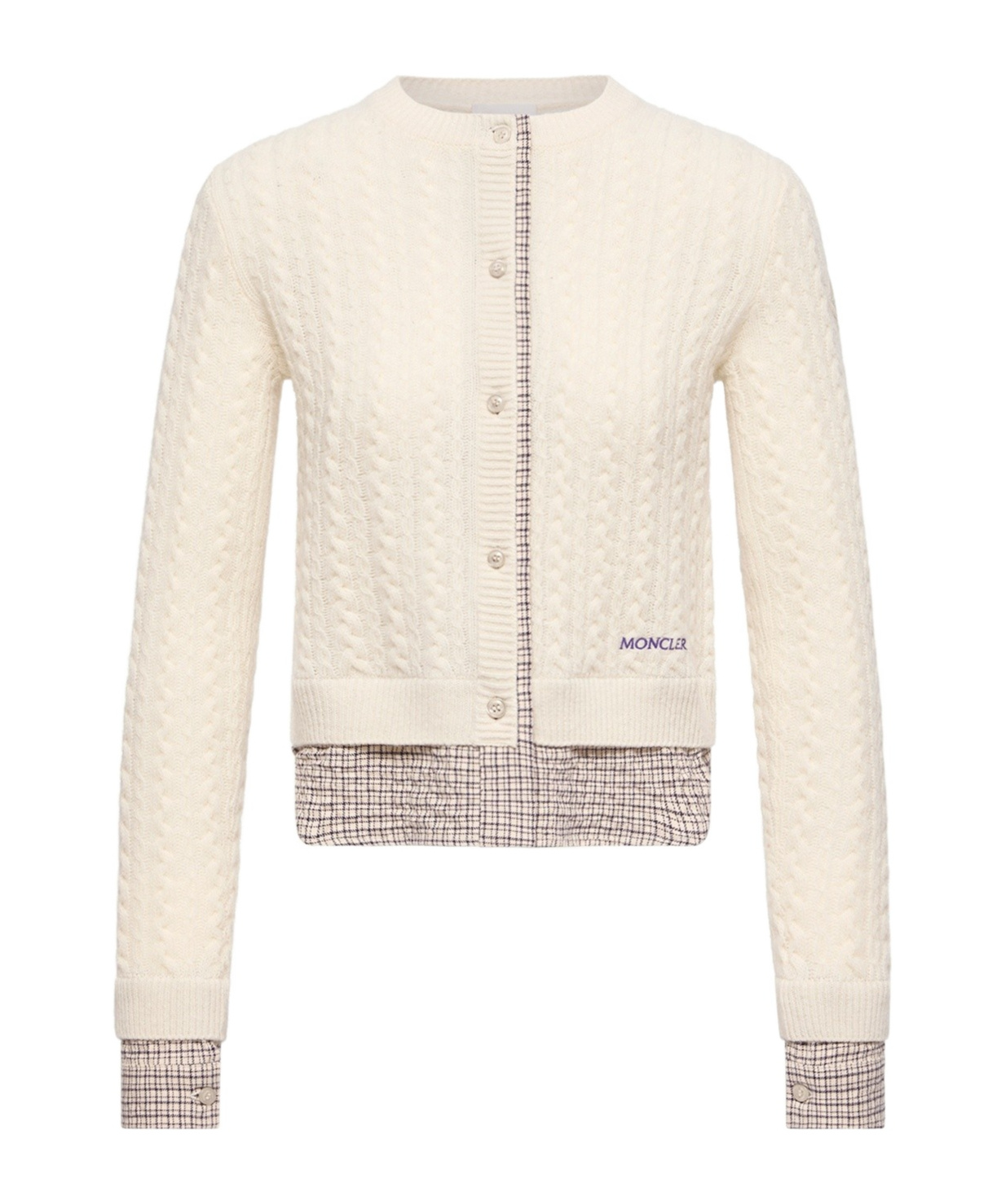 Moncler Cable Knit Wool  Cashmere Blend Cardigan In White