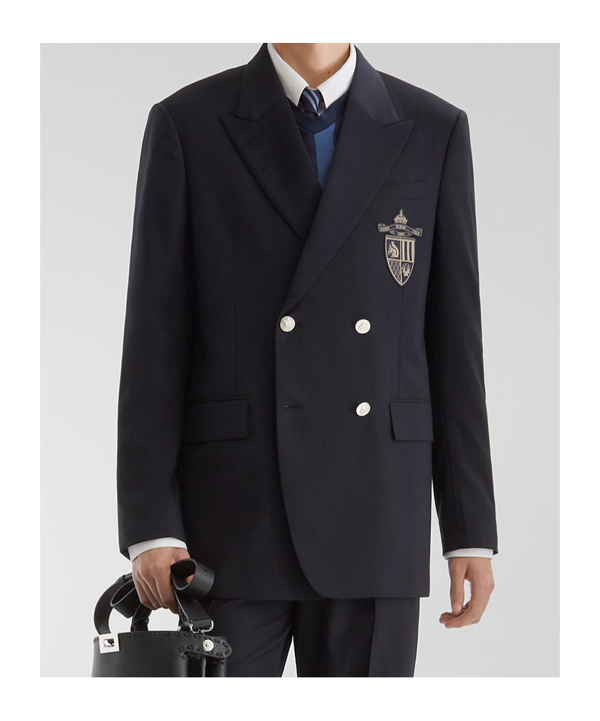 Fendi Straight-cut Double Breasted Wool Jacket Clothing In Black