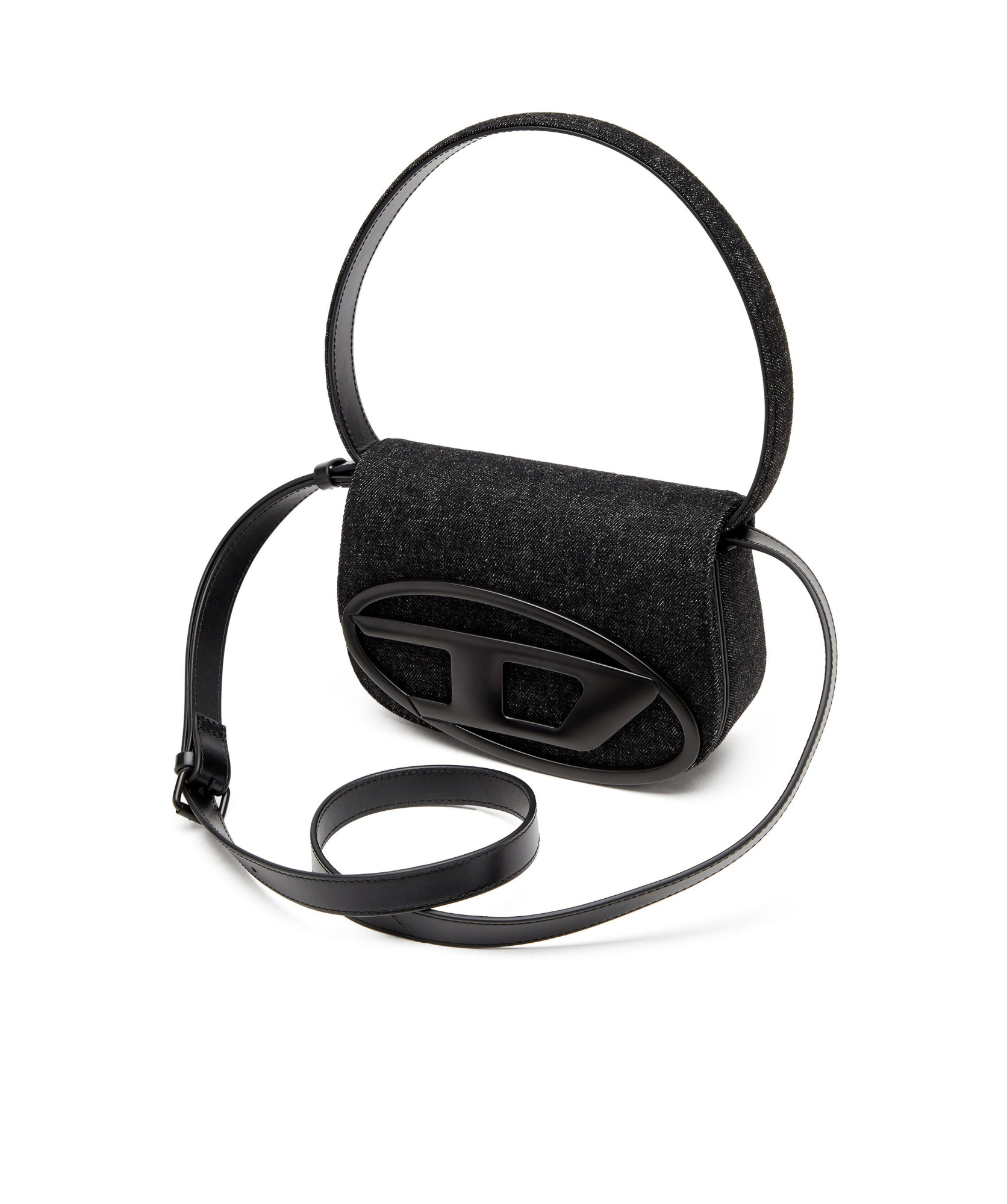 Diesel Twin-double-pouch Embossed-leather Shoulder Bag In Black