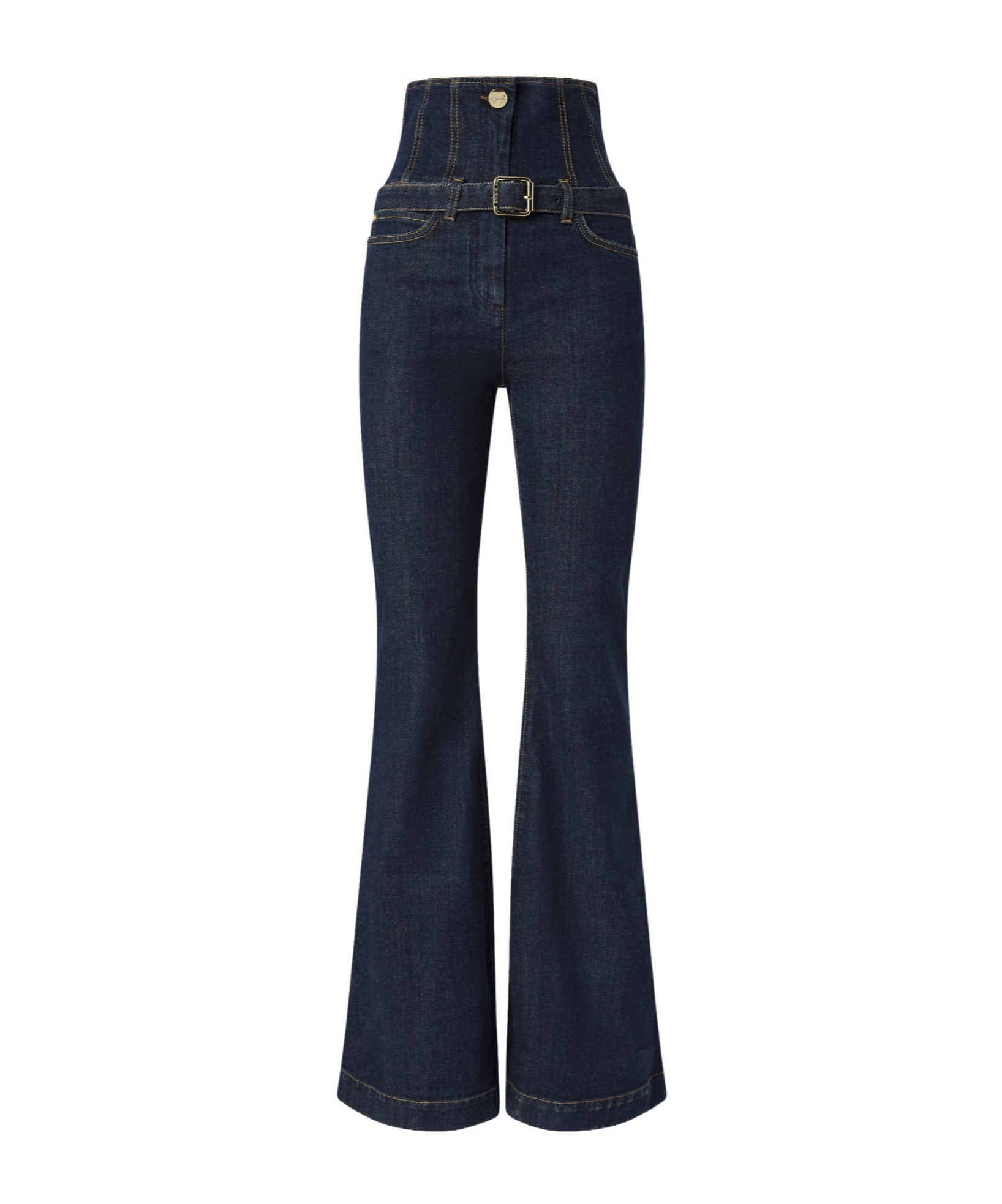 Pinko Flared High-waisted Bustier Jeans In Black
