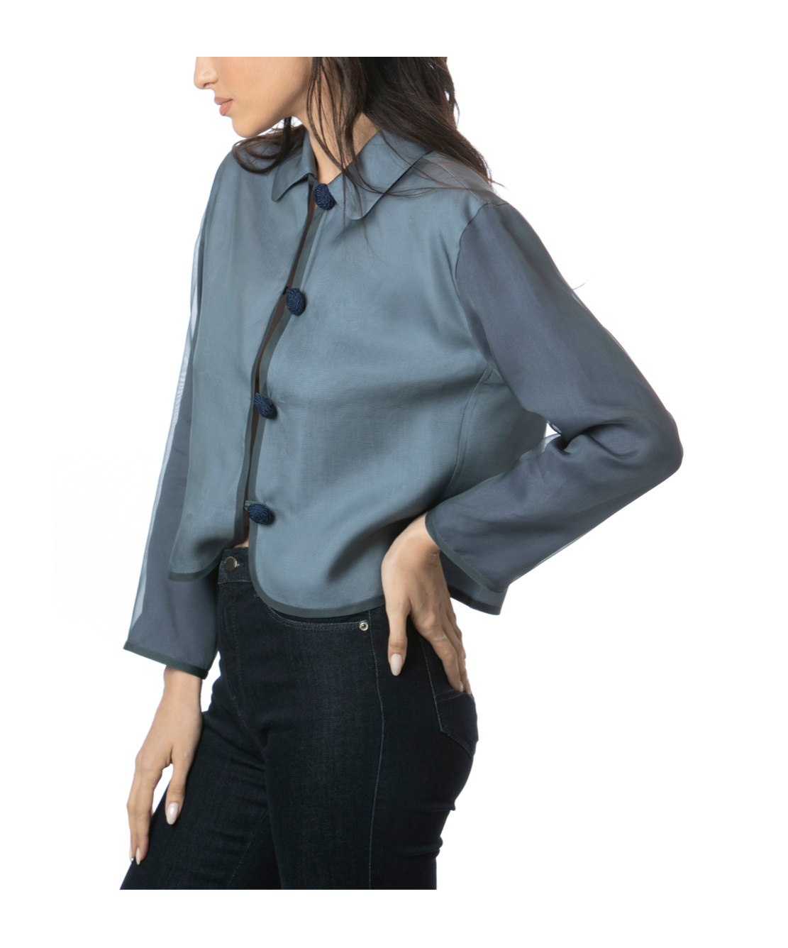 Emporio Armani Silk Cropped Jacket In Black