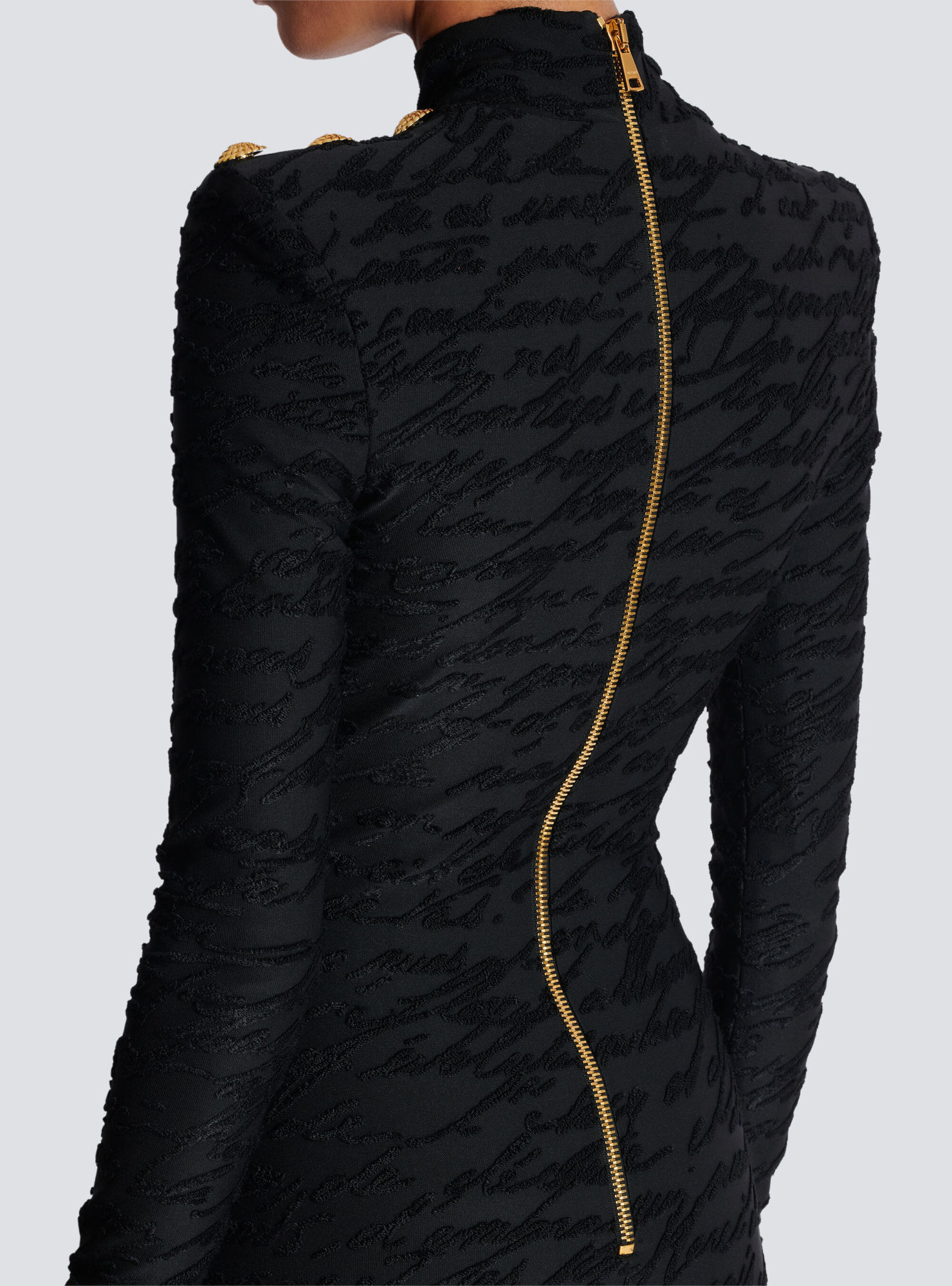 Balmain High Neck Body-con Mini Dress With Shoulder Buttons In Black