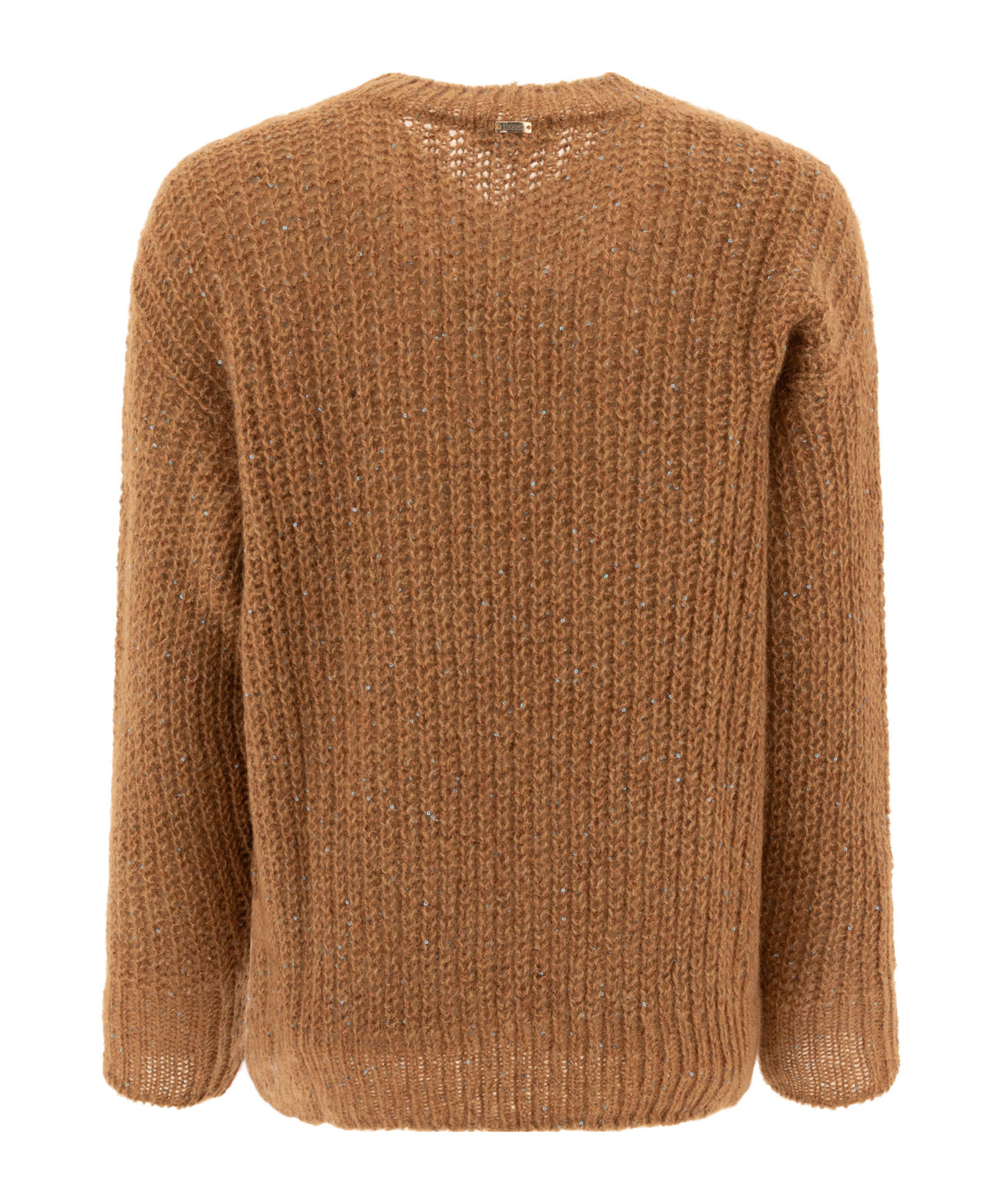 Herno Sequined Brown Knit Sweater With V-neckline In Brown
