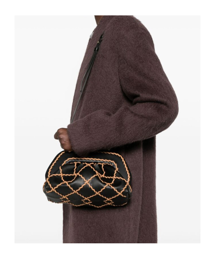 Themoirè Check Pattern Clutch In Black
